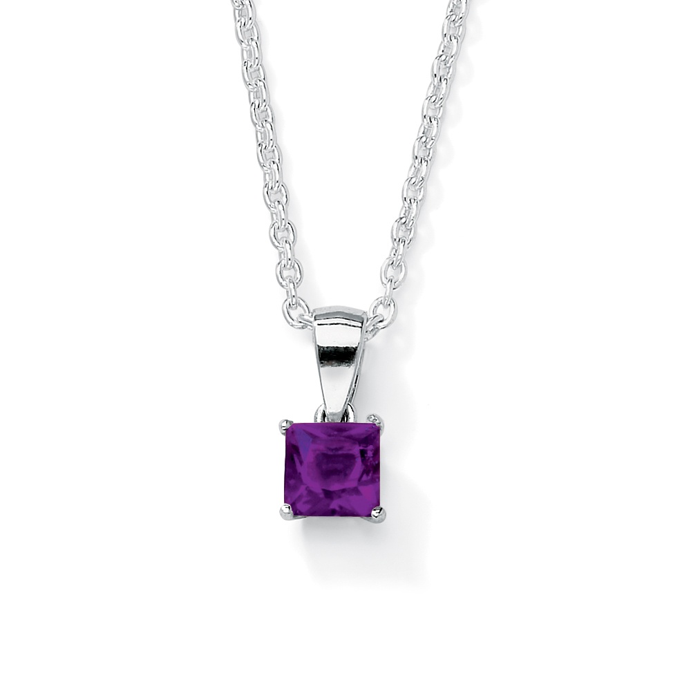 Sterling Silver Princess-Cut Birthstone Pendant and Chain