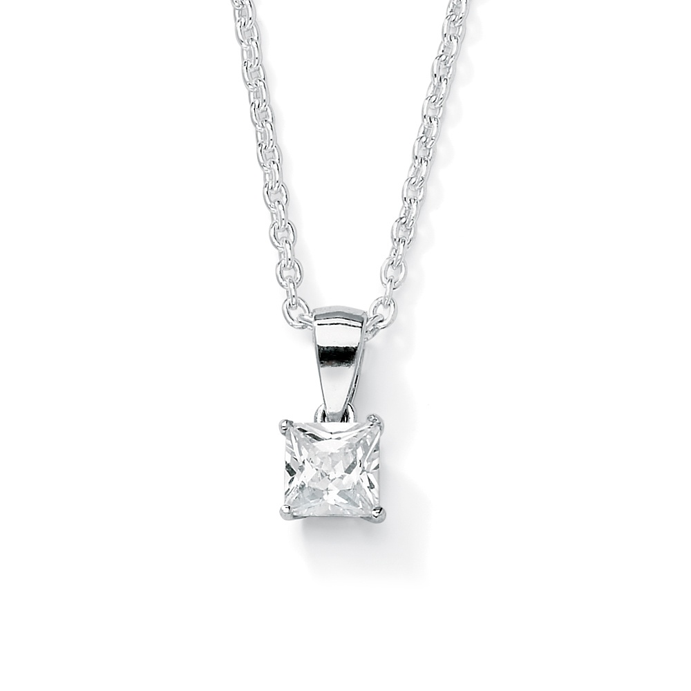 Sterling Silver Princess-Cut Birthstone Pendant and Chain