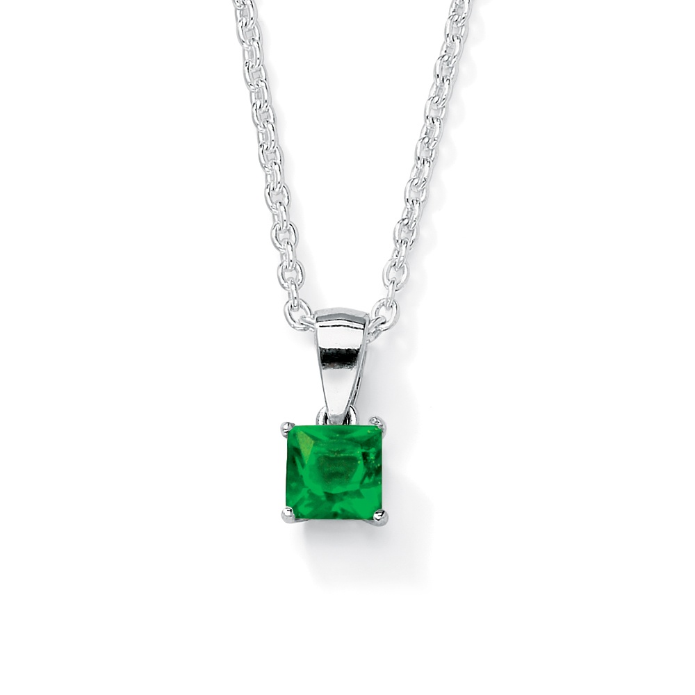 Sterling Silver Princess-Cut Birthstone Pendant and Chain