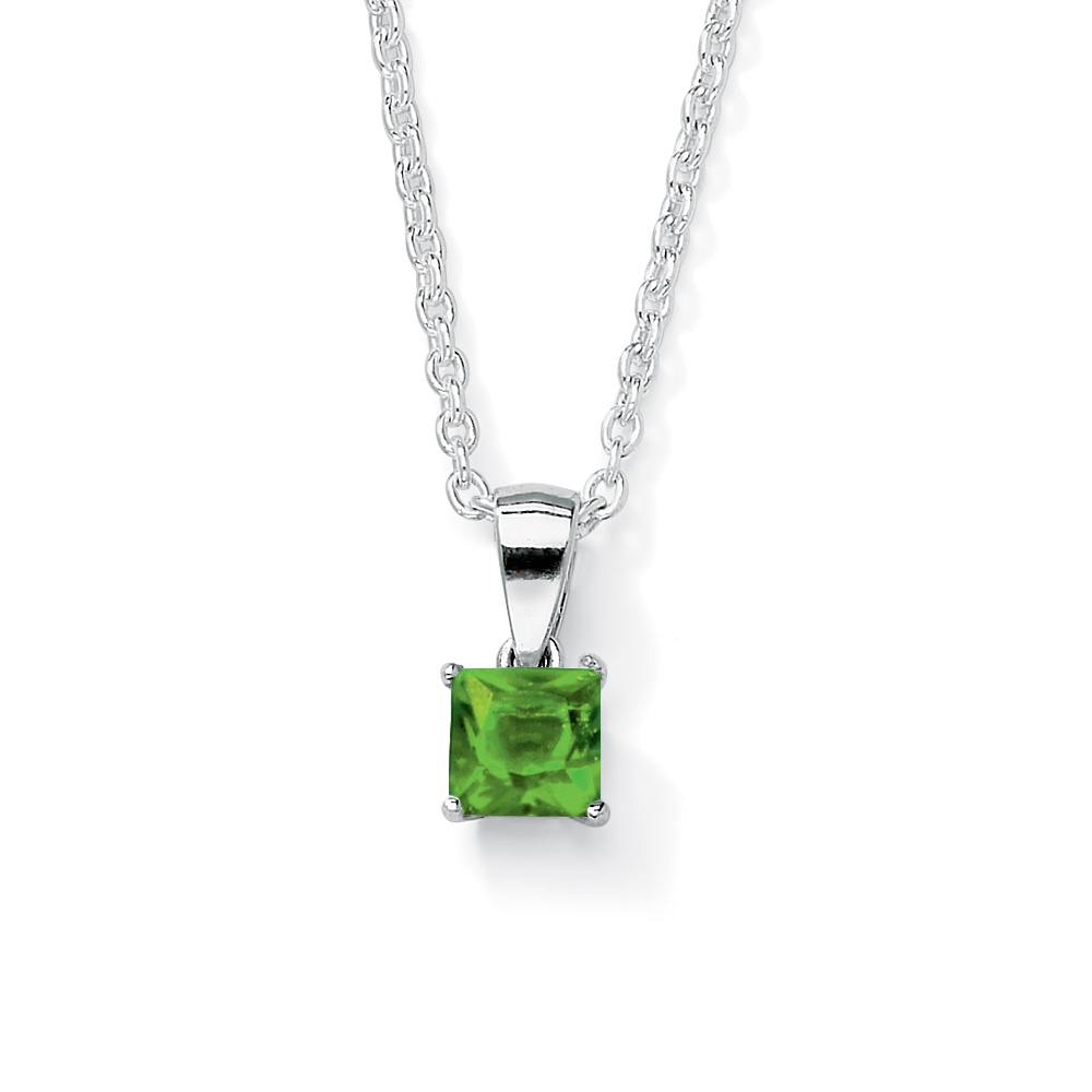 Sterling Silver Princess-Cut Birthstone Pendant and Chain