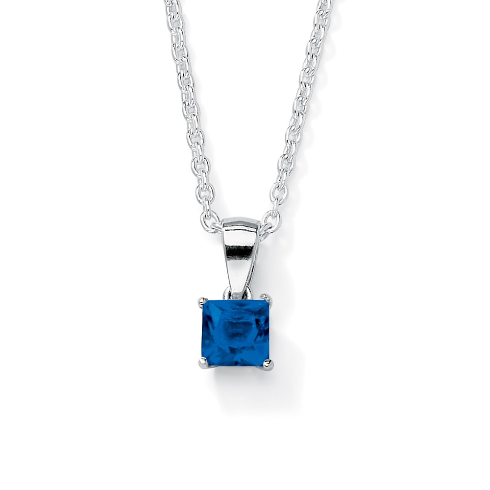 Sterling Silver Princess-Cut Birthstone Pendant and Chain
