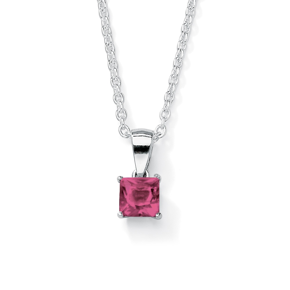 Sterling Silver Princess-Cut Birthstone Pendant and Chain