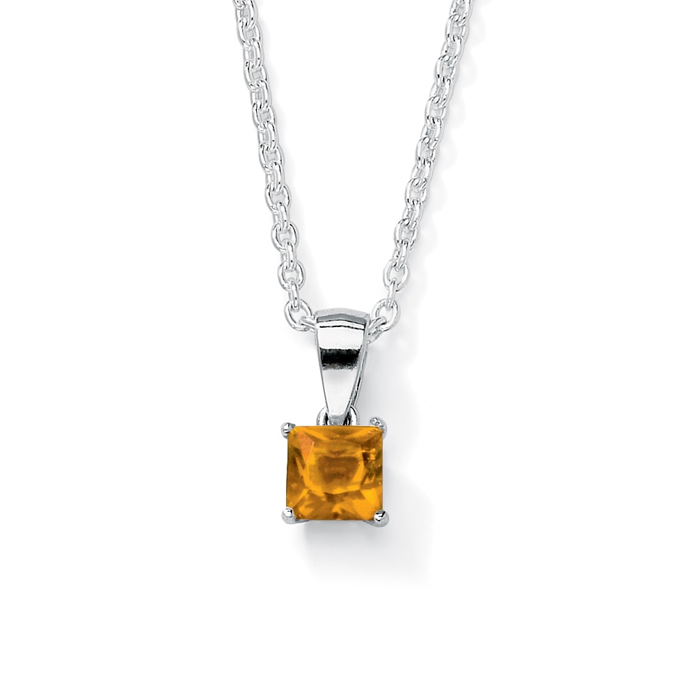 Sterling Silver Princess-Cut Birthstone Pendant and Chain