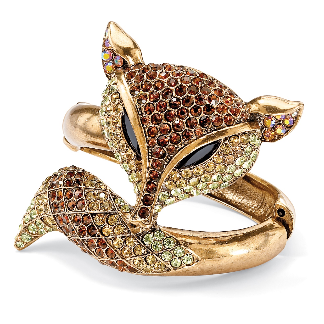 14k Gold-Plated Crystal Fox Hinged Bangle Bracelet