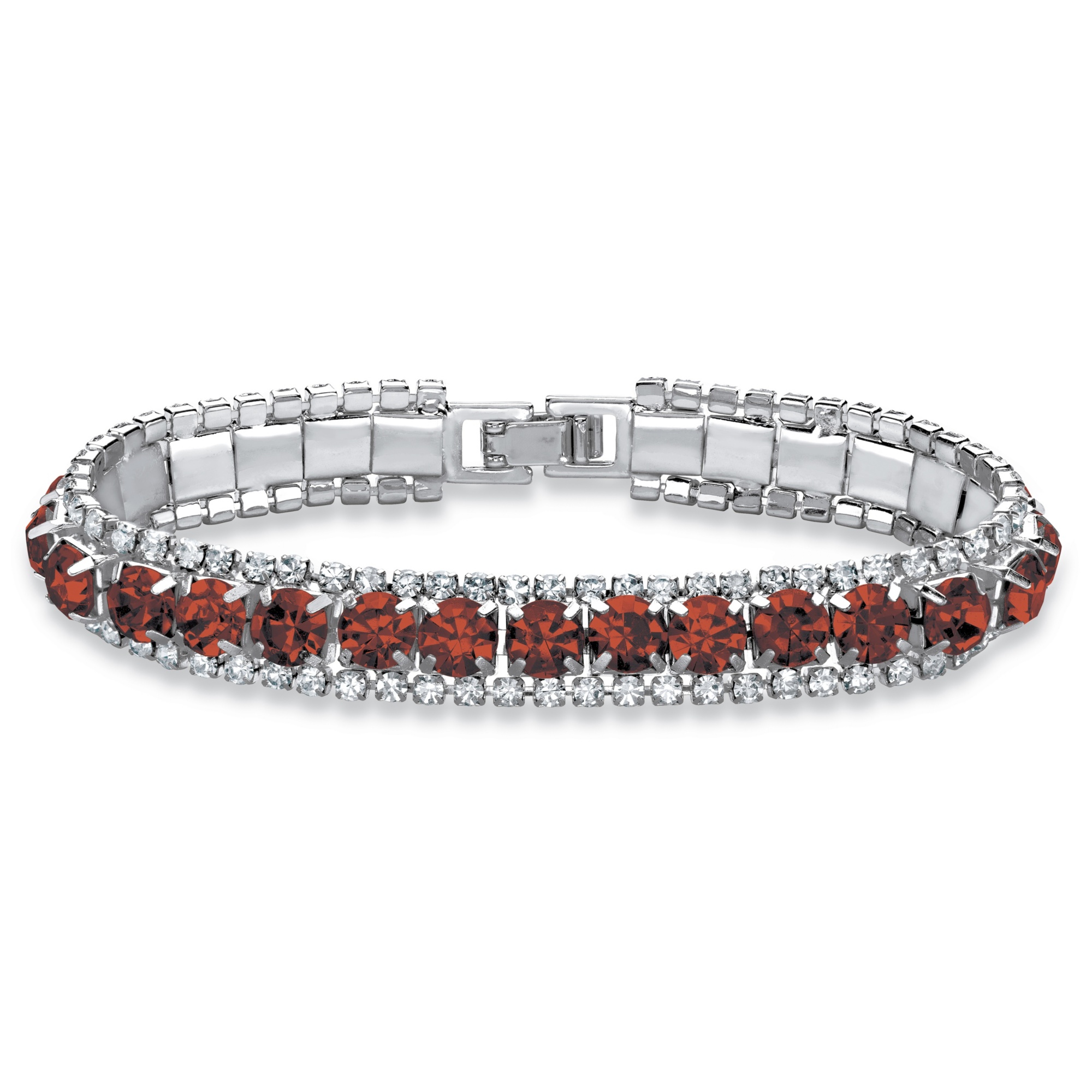 Silvertone Metal Round Birthstone and Crystal Tennis Bracelet