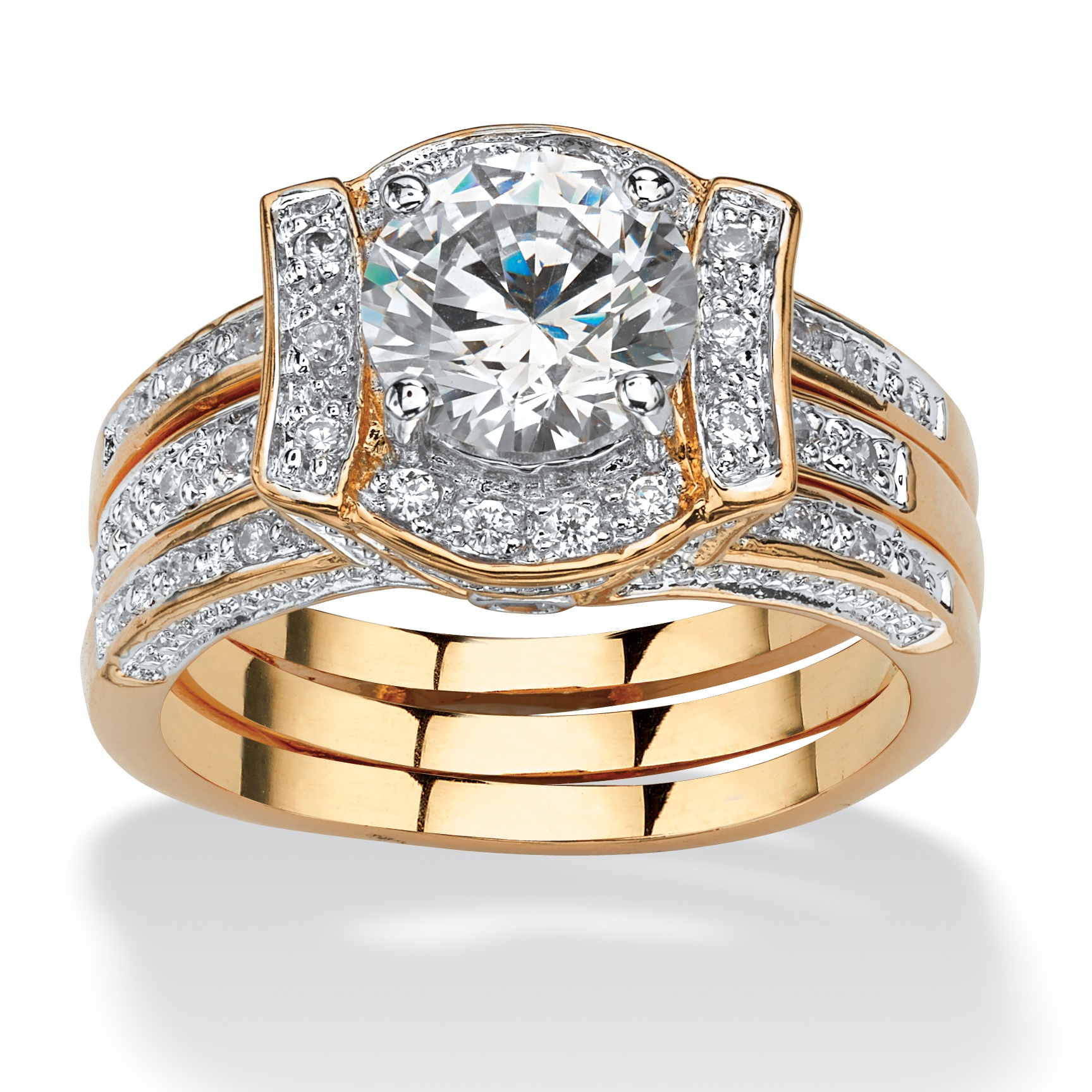 2.28 CT TW Round DiamonUltra&trade; Cubic Zirconia Wedding Ring Set in Tutone...