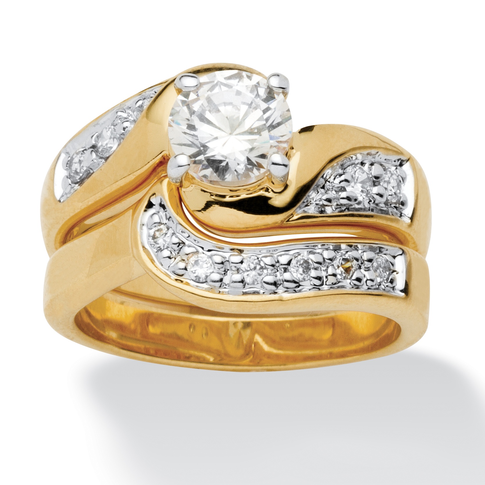 1.46 CT TW Round DiamonUltra&trade; Cubic Zirconia Swirled Wedding Ring Set ...