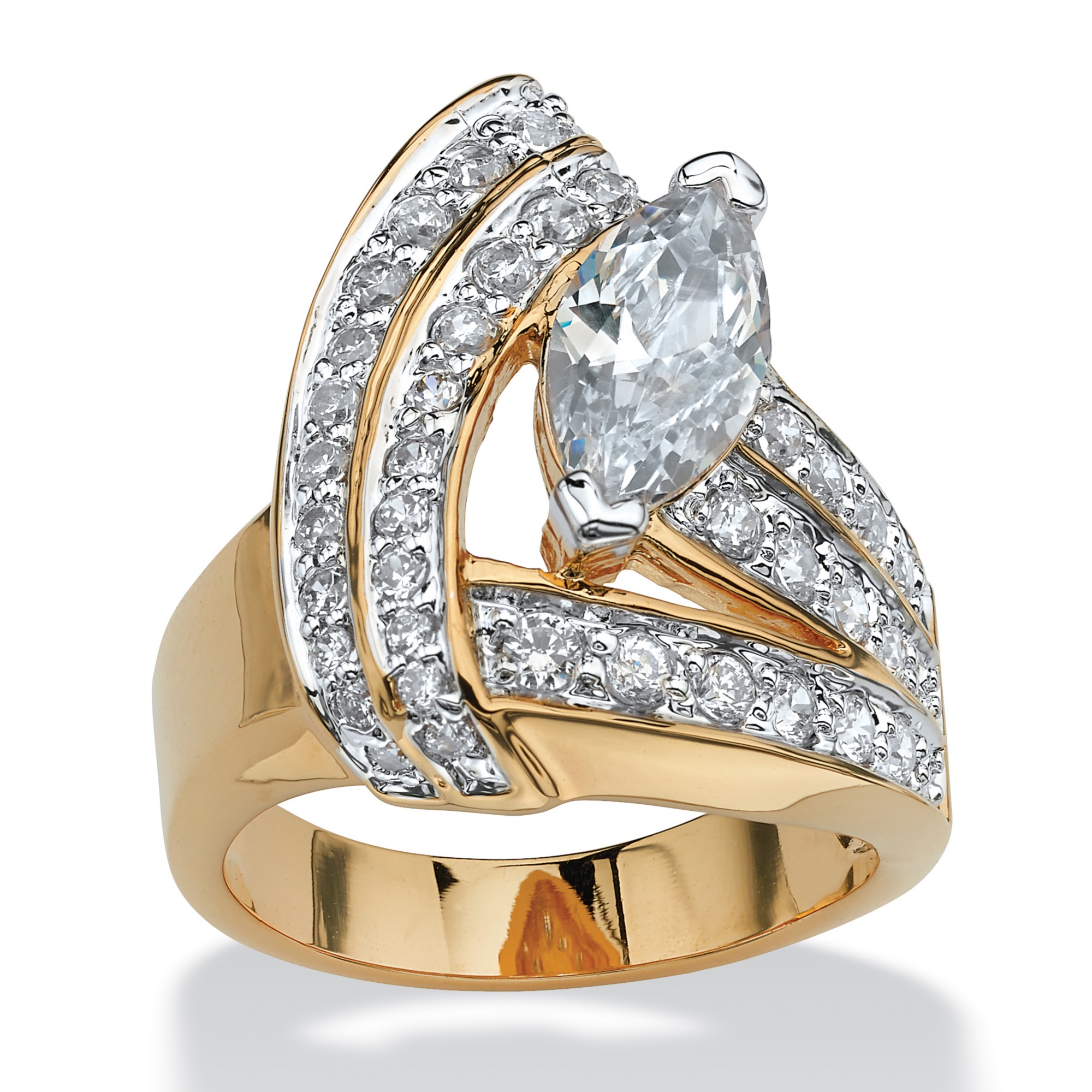 3 CT TW Marquise-Cut and Round DiamonUltra&trade; Cubic Zirconia Wrap Ring in...