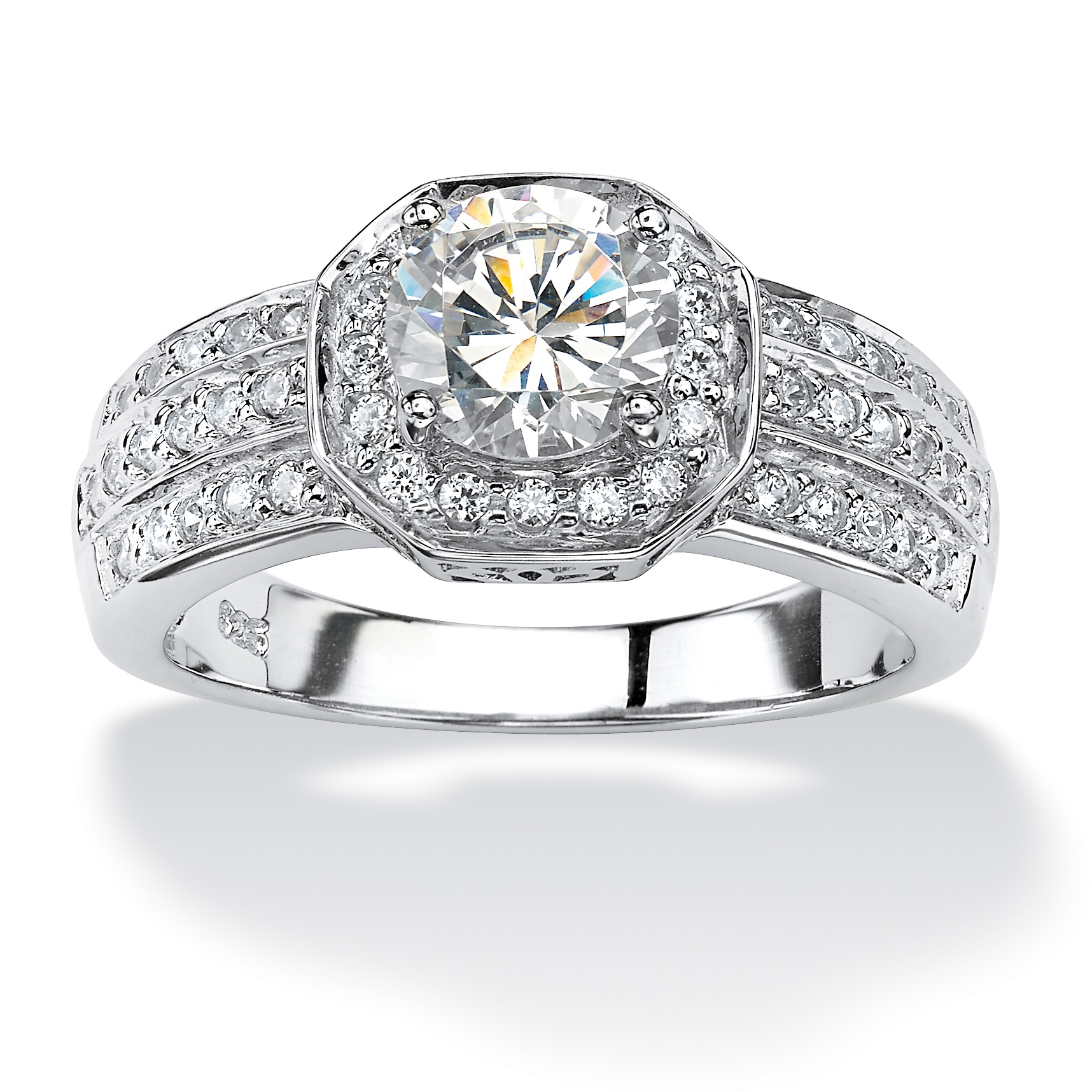 Platinum over Sterling Silver Round DiamonUltra&trade; Cubic Zirconia ...