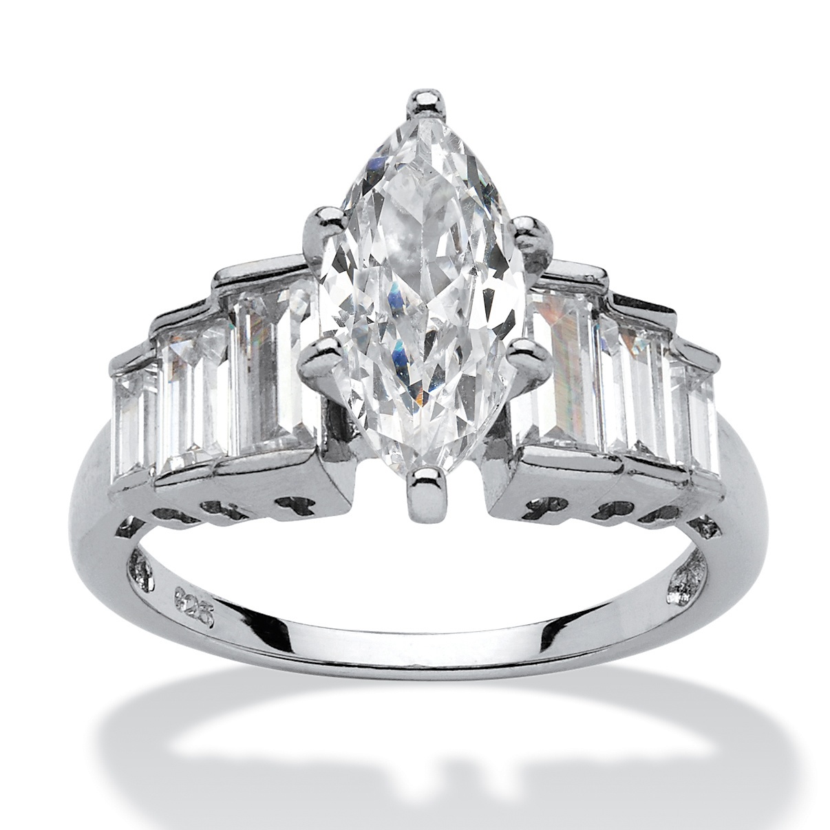 3.74 CT TW Baguette and Marquise-Cut DiamonUltra&trade; Cubic Zirconia Ring ...