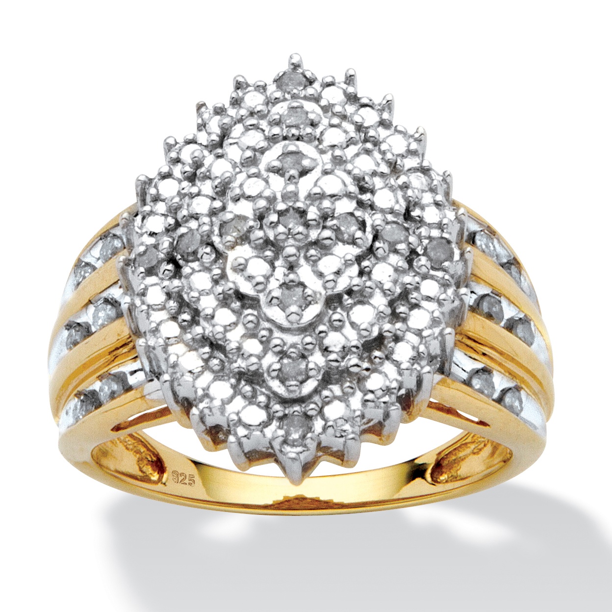 Tutone 18k Gold over Sterling Silver Round Diamond Marquise-Shaped Ring
