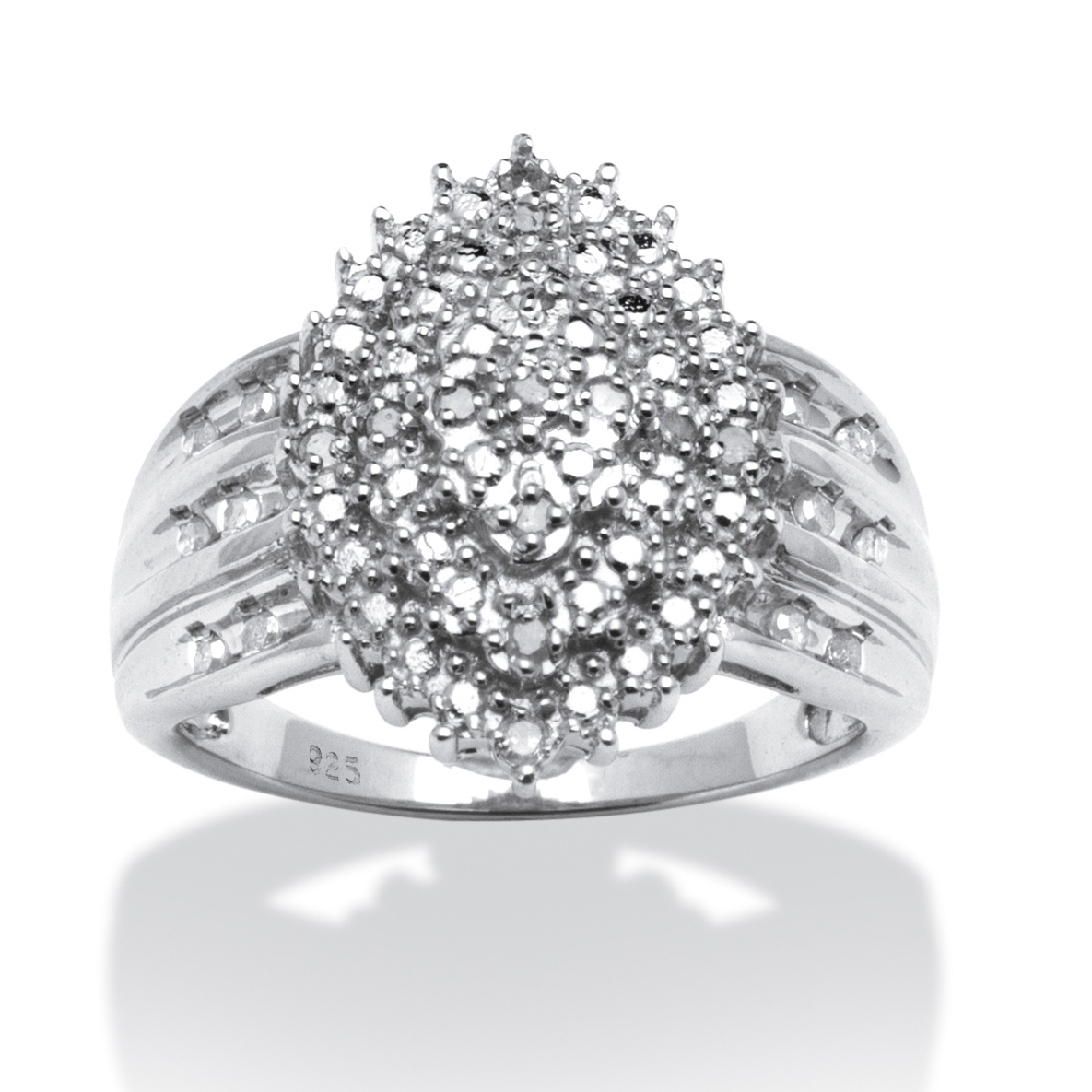 Platinum over Sterling Silver Round Diamond Marquise-Shaped Ring