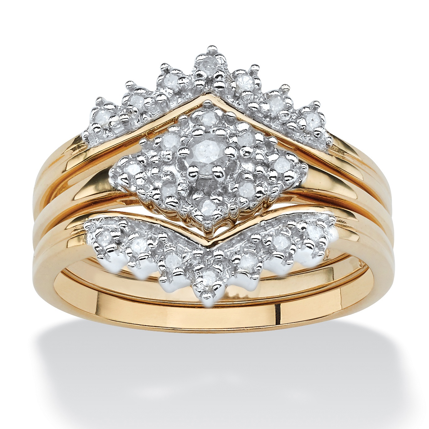 Tutone 18k Gold over Sterling Silver Round Diamond Wedding Ring Set