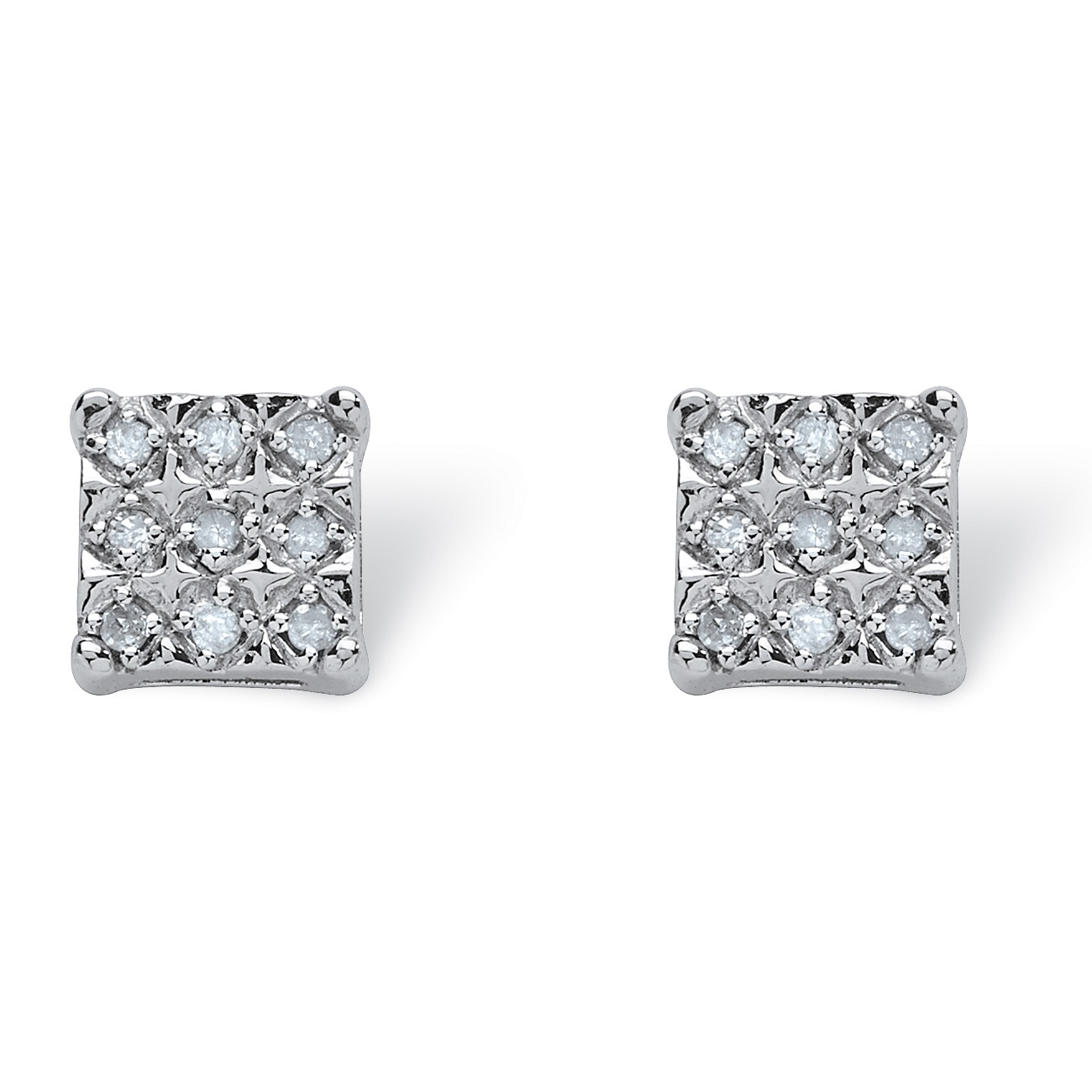 Platinum over Sterling Silver Diamond Square-Shaped Pierced Earrings