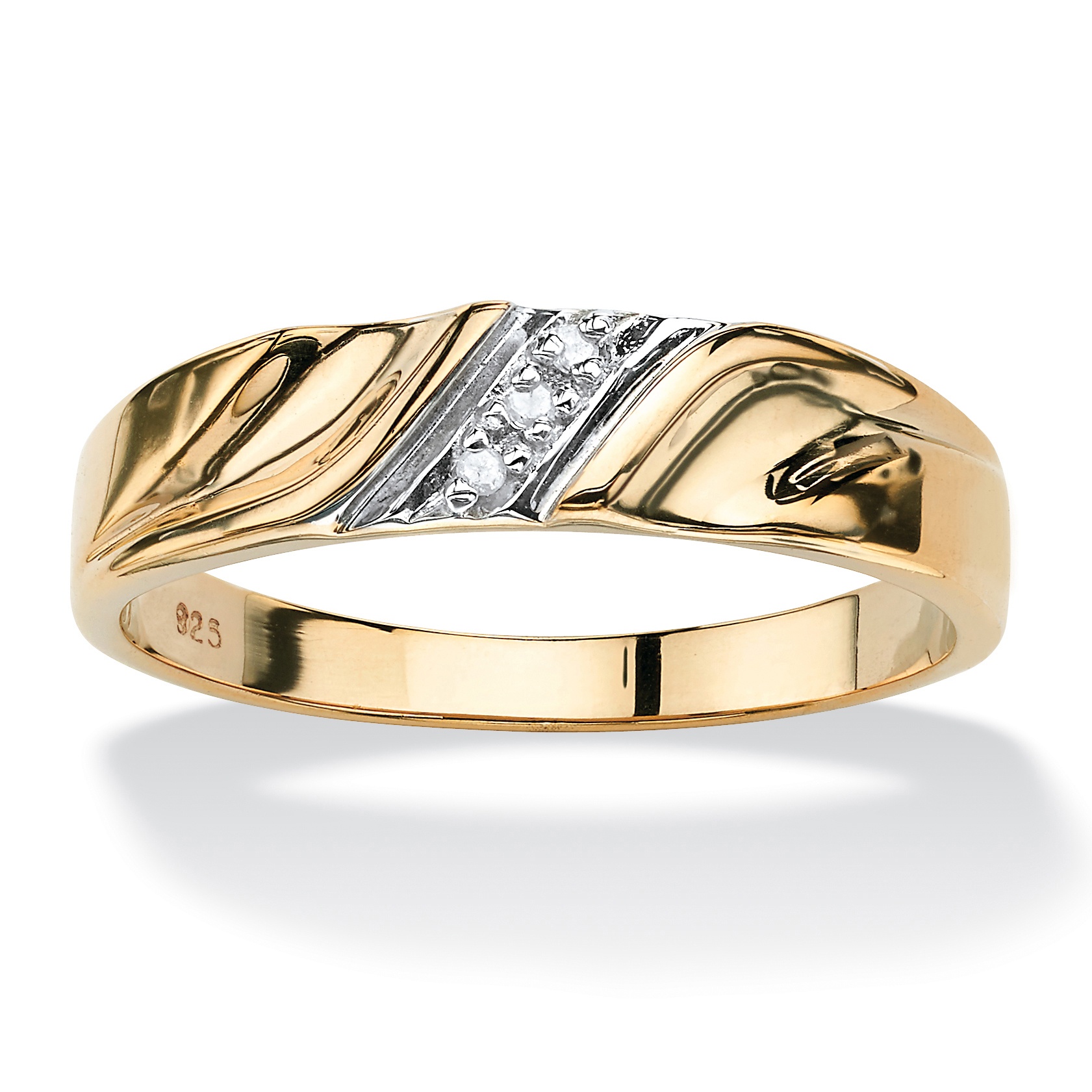 Men's Tutone 18k Gold over Sterling Silver Diagonal Diamond Accent Wedding ...