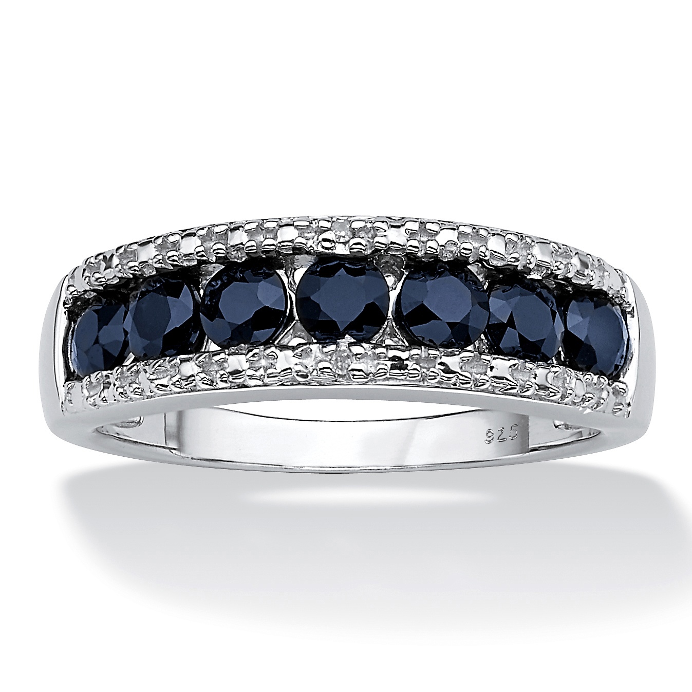 Platinum over Sterling Silver Round Sapphire and Diamond Accent Ring