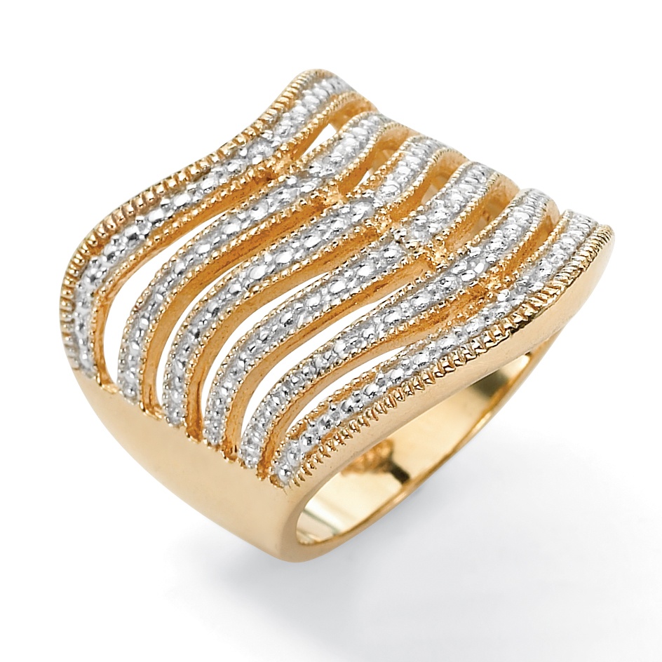 14k Gold-Plated Six-Row Diamond Accent Ring