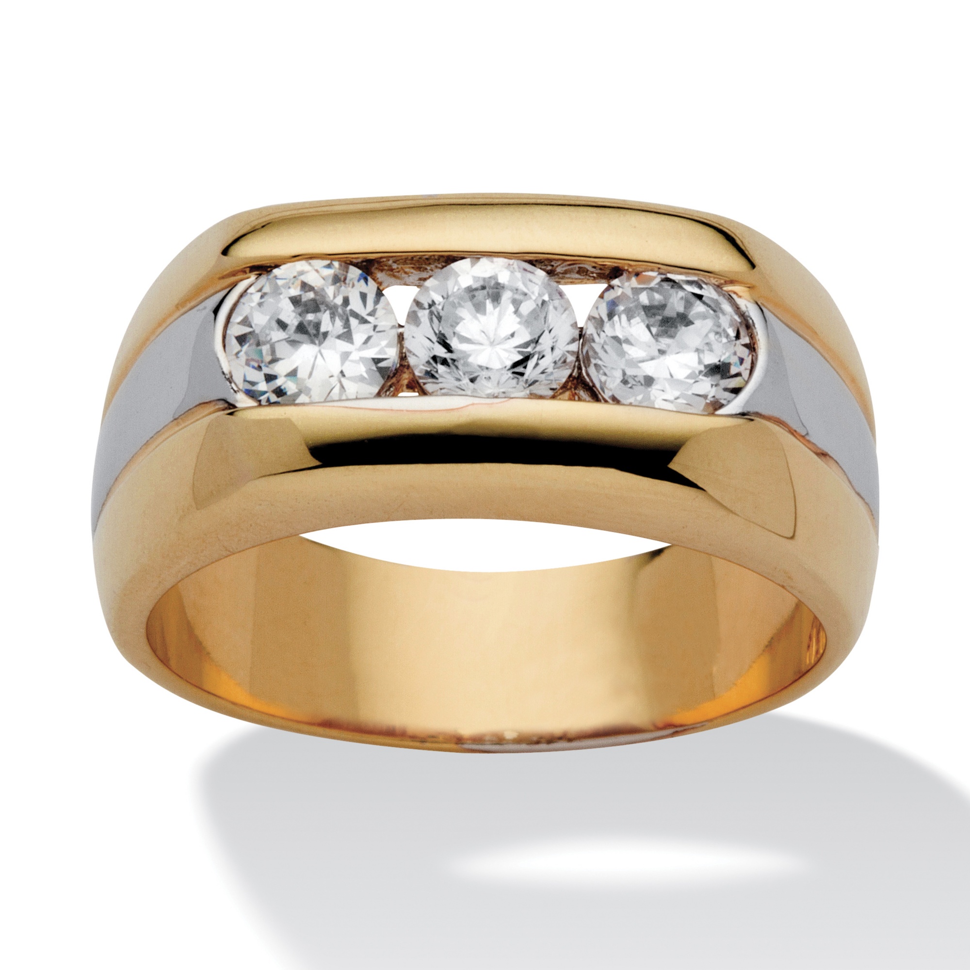 1.50 CT TW Men's Triple DiamonUltra&trade; Cubic Zirconia Ring in Tutone 14k ...