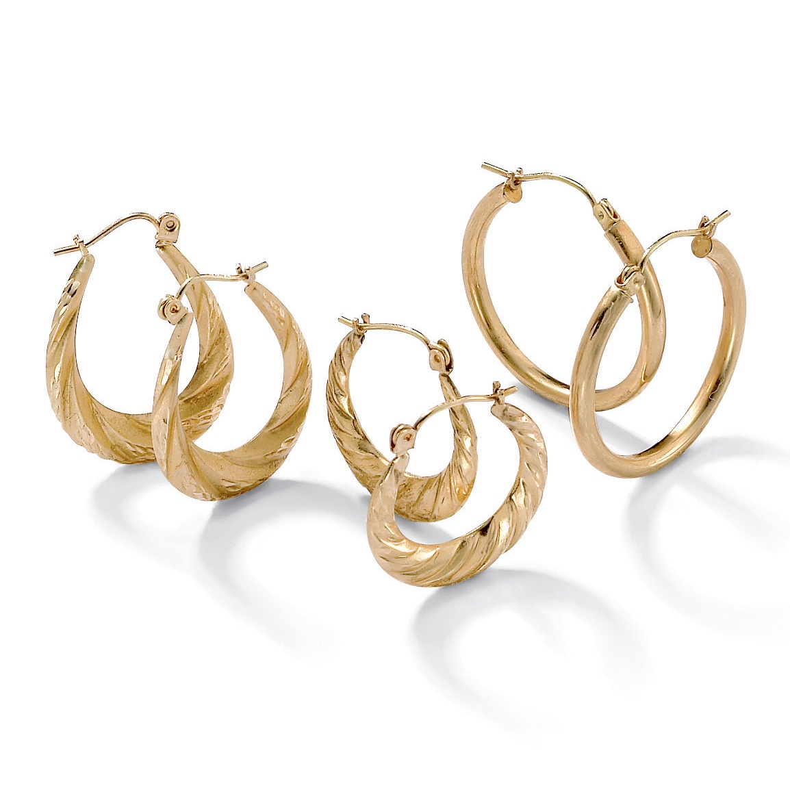 18k Gold over Sterling Silver Three-Pair Set of Hoop Pierced Earrings