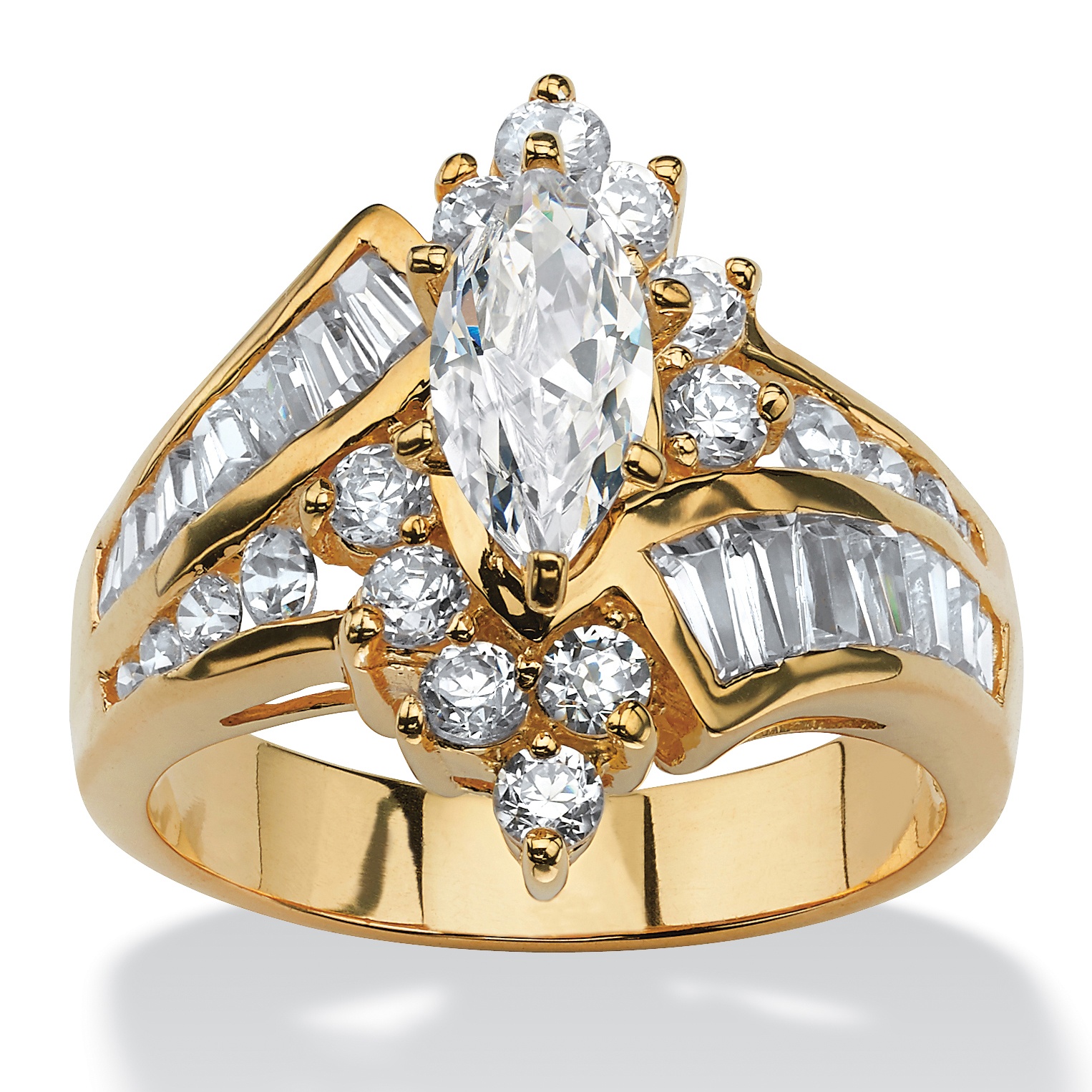 14k Gold-Plated Marquise-Cut DiamonUltra&trade; Cubic Zirconia Ring