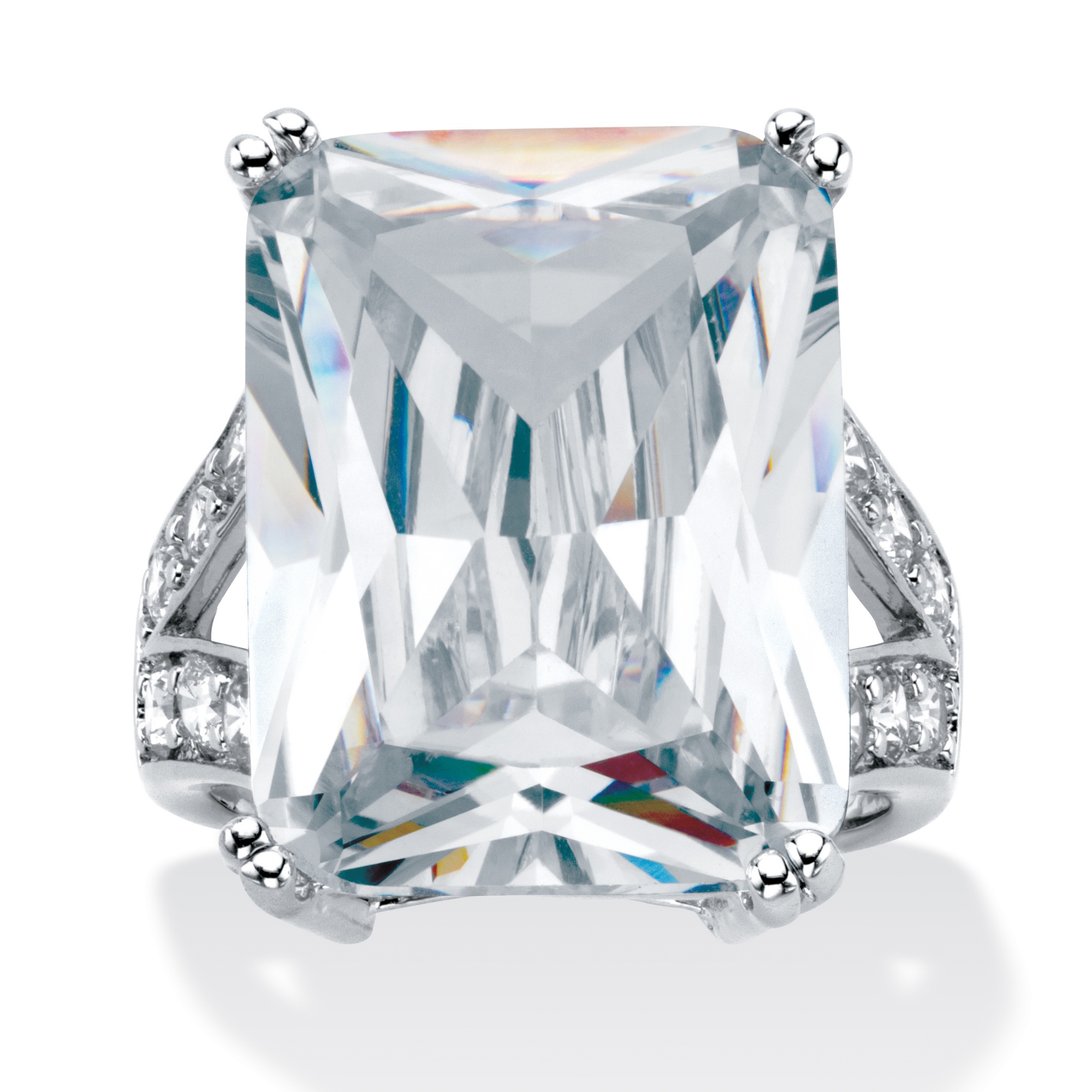 17.20 CT TW Emerald-Cut and Round DiamonUltra&trade; Cubic Zirconia Ring in ...