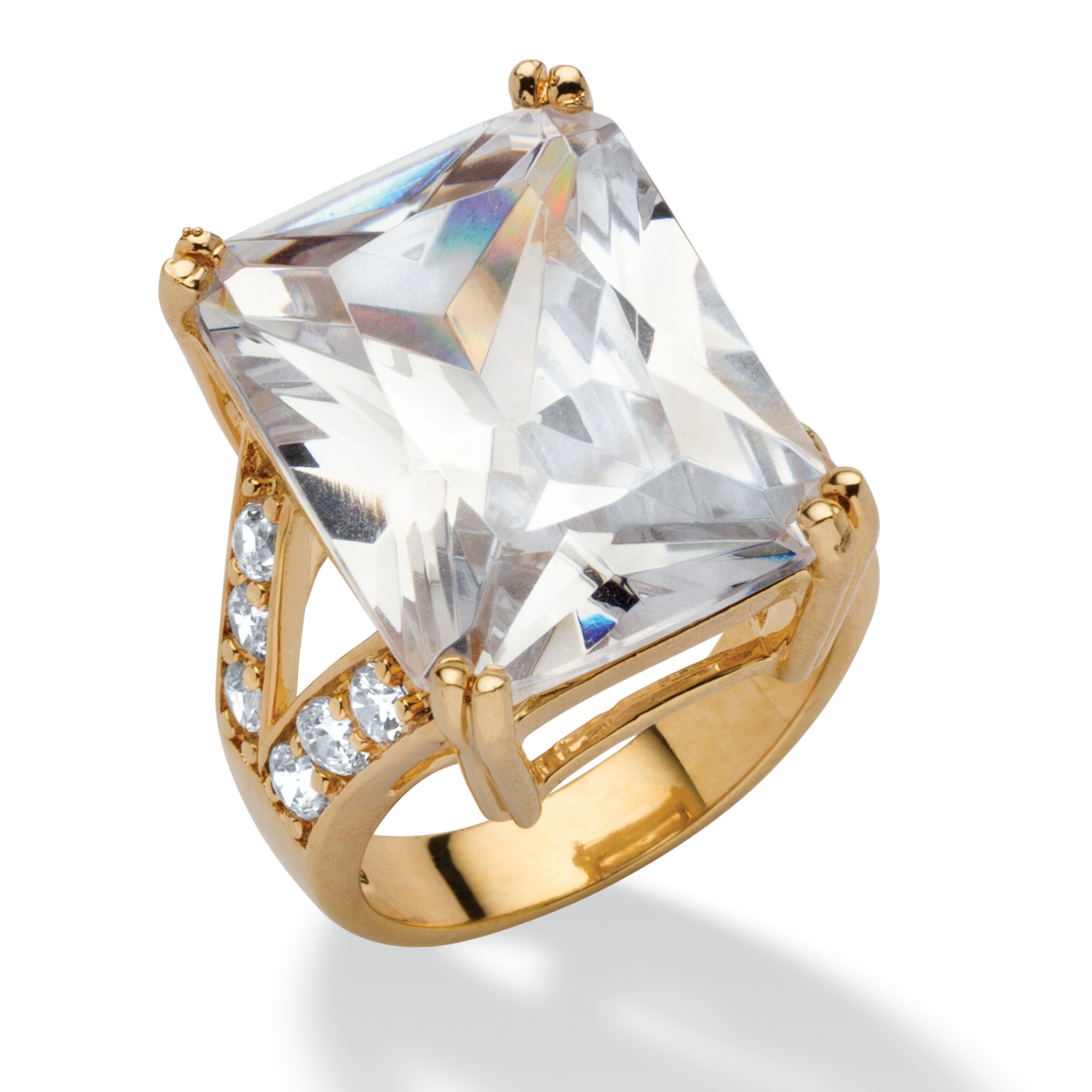 17.20 CT TW Emerald-Cut and Round DiamonUltra&trade; Cubic Zirconia Ring in ...