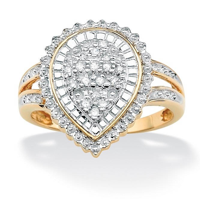 Tutone 18k Gold over Sterling Silver PavΘ Diamond Pear-Shaped Ring