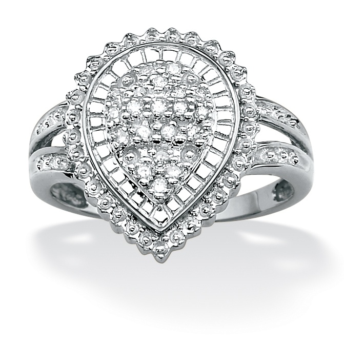 Platinum over Sterling Silver PavΘ Diamond Pear-Shaped Ring
