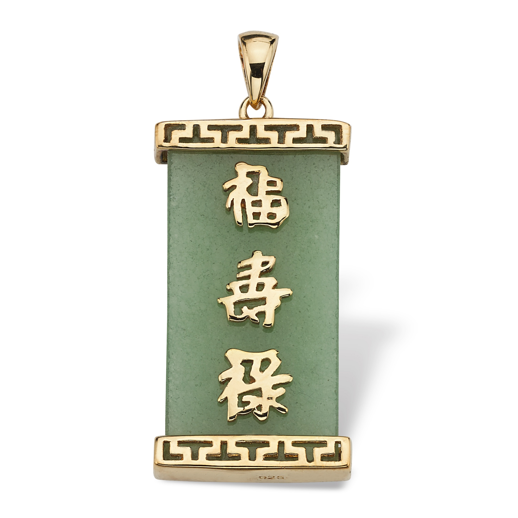 14k Gold over Sterling Silver Green Jade "Good Luck, Prosperity & Long ...