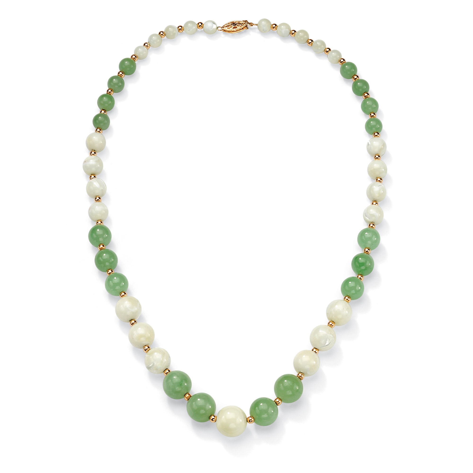 Green Jade and Mother-of-Pearl Beaded Necklace with 14k Gold over Sterling ...