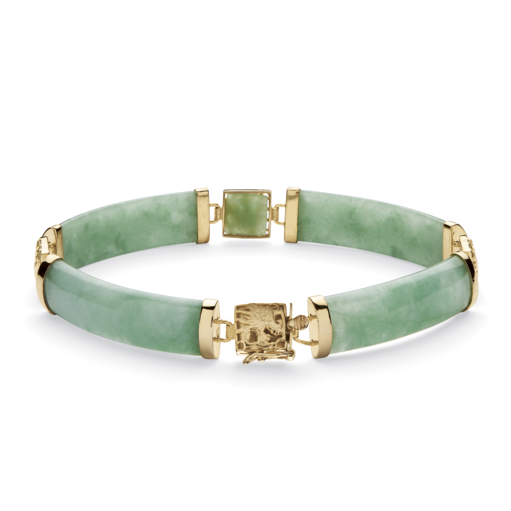 14k Gold over Sterling Silver Green Jade Link Bracelet