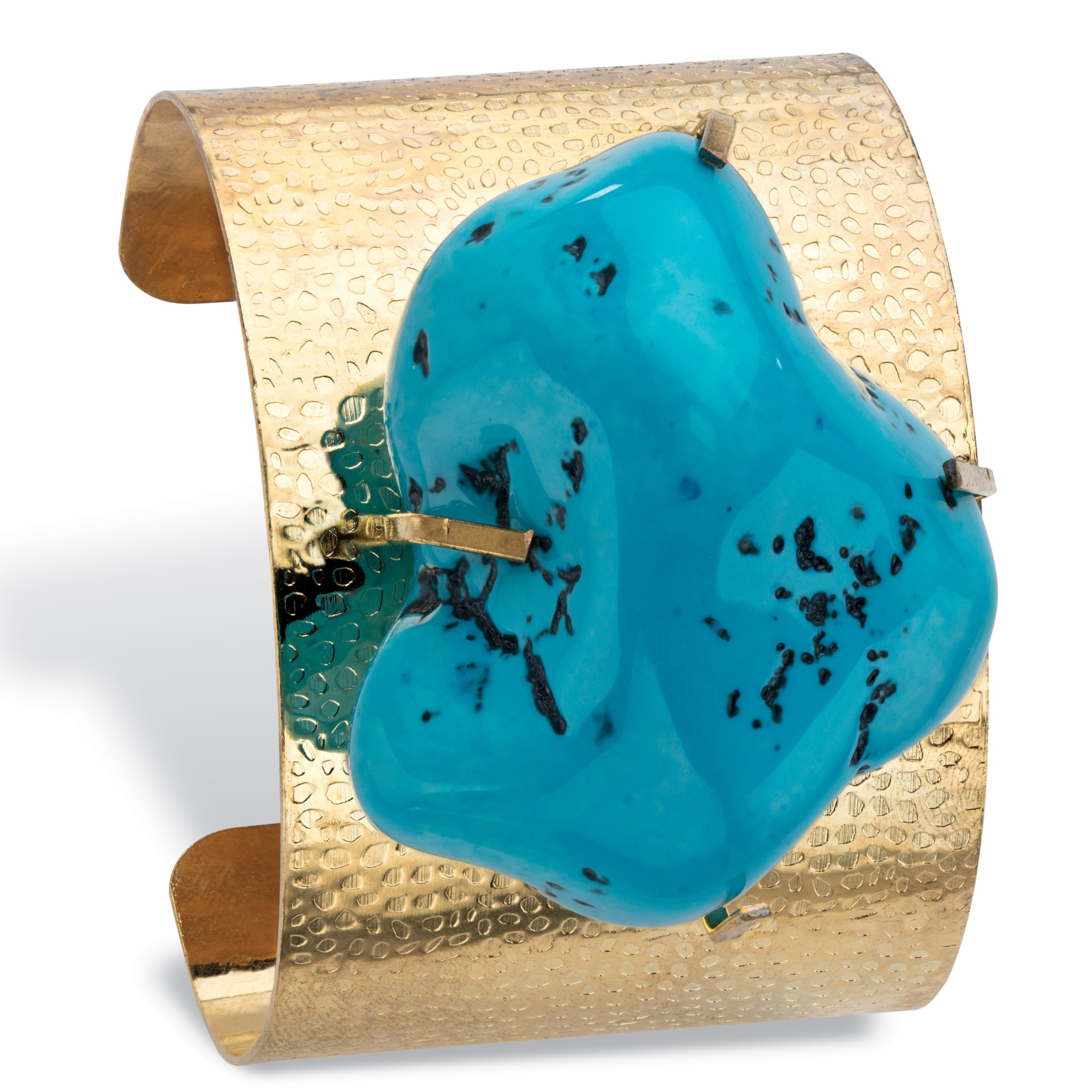 Turquoise Nugget Textured Cuff Bracelet in Goldtone Metal
