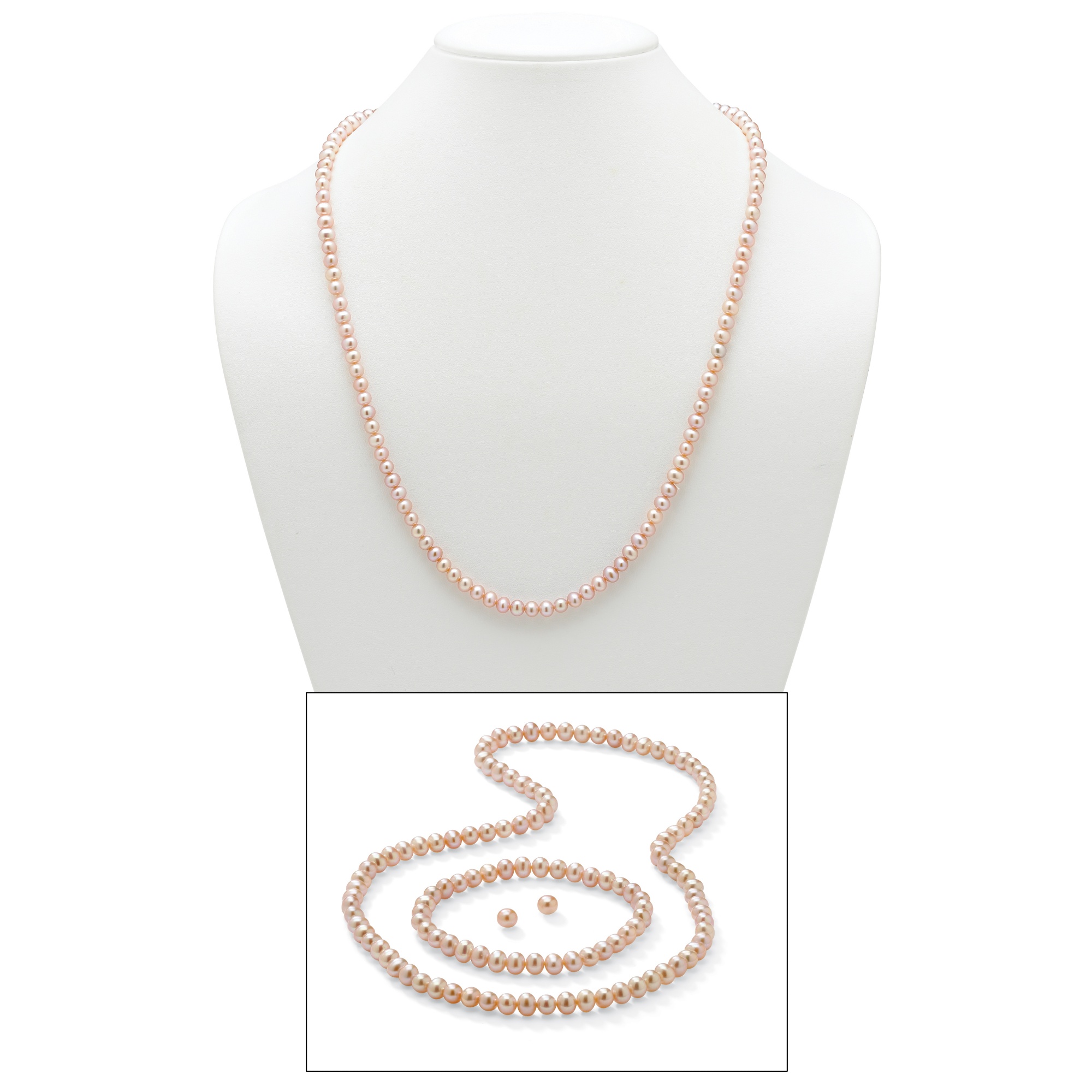 Pink Cultured Freshwater Pearl Stretch Necklace, Stretch Bracelet and Pierced...