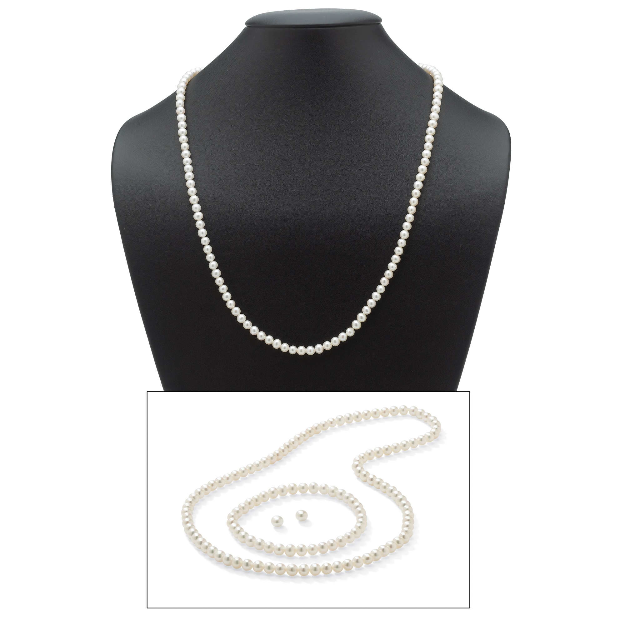 White Cultured Freshwater Pearl Stretch Necklace, Stretch Bracelet and ...