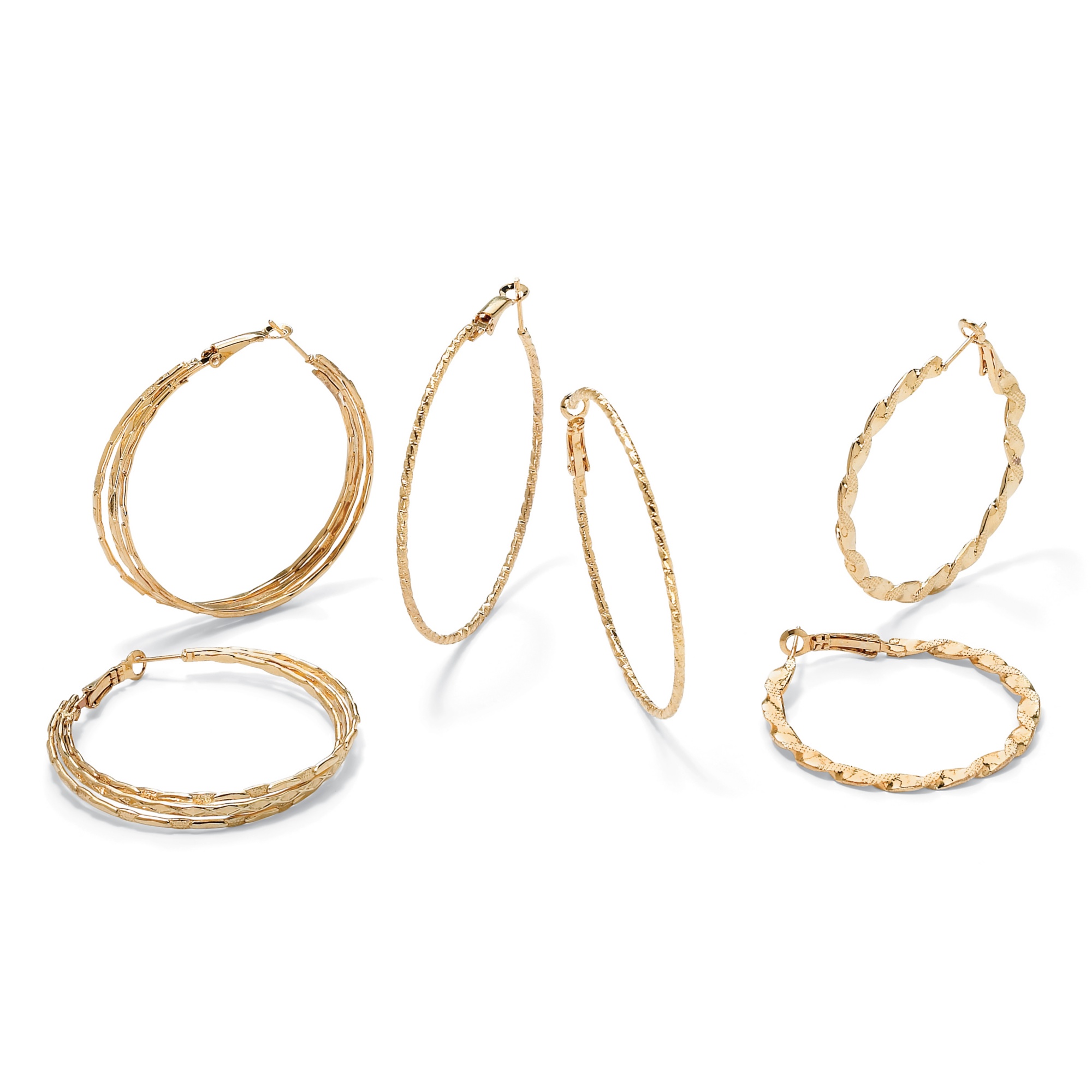 14k Gold-Plated Three-Pair Hoop Pierced Earring Set