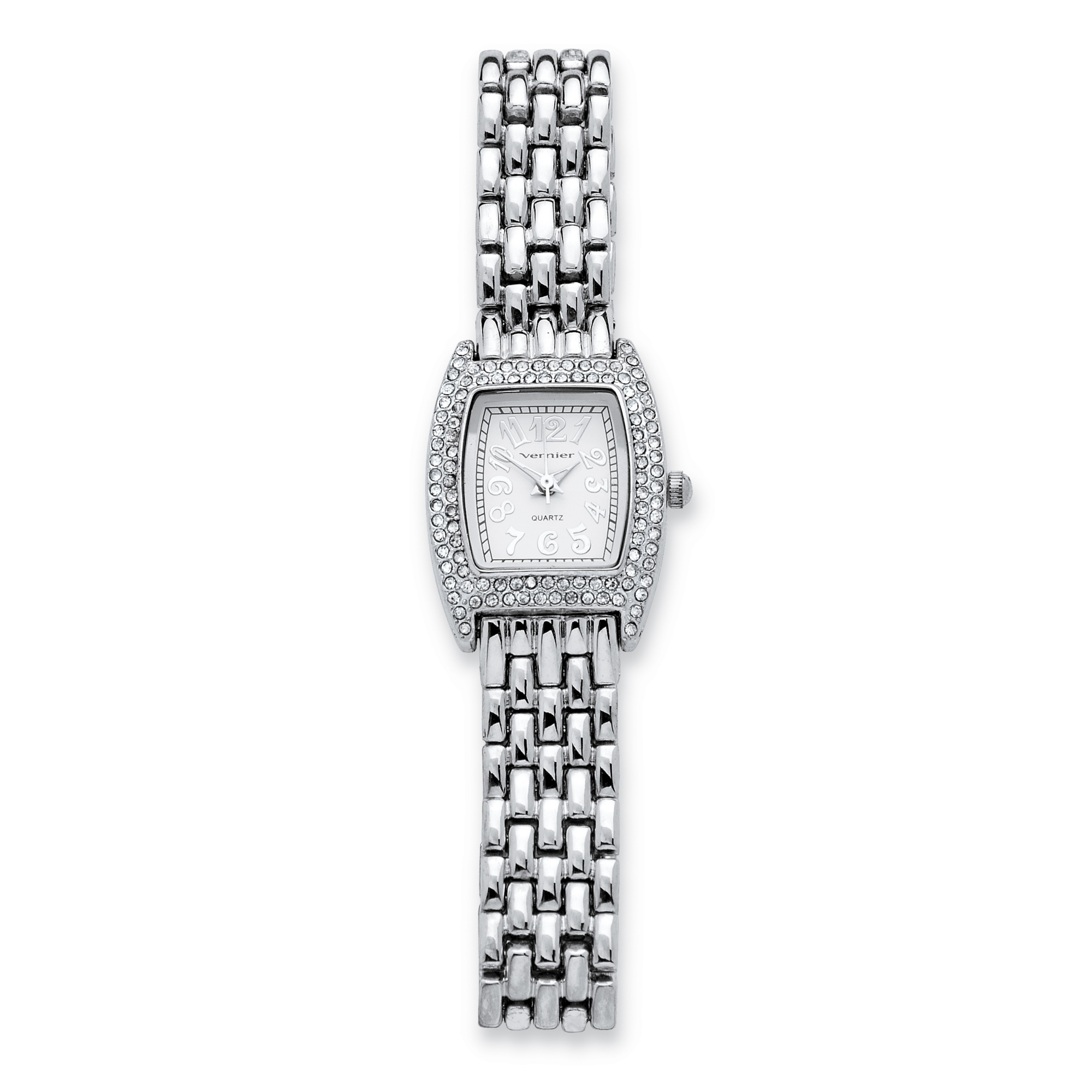 Silvertone Metal Crystal Bezel Panther-Link Bracelet-Watch