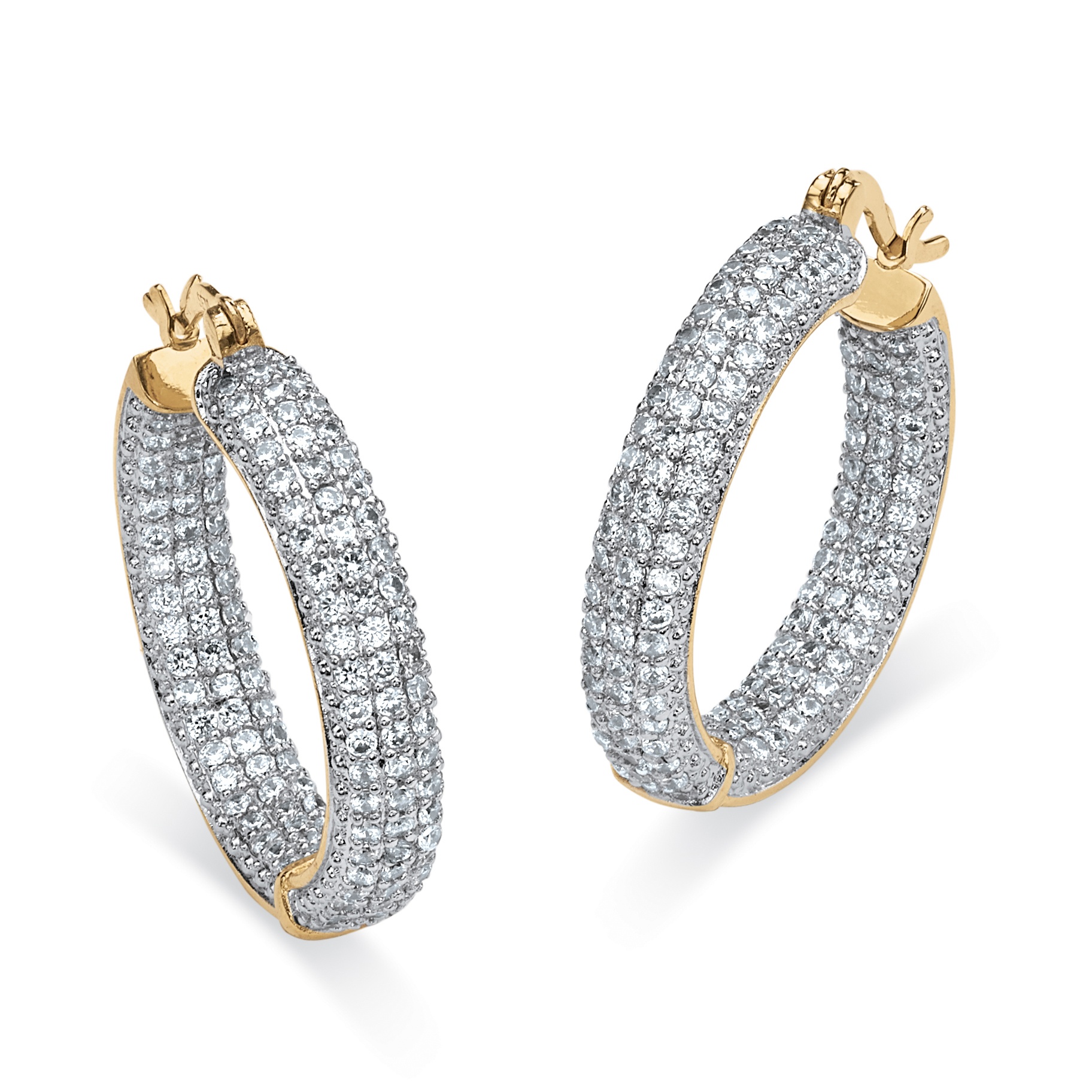 6.0 TCW Round Cubic Zirconia 14k Gold-Plated Inside-Out Hoop Earrings