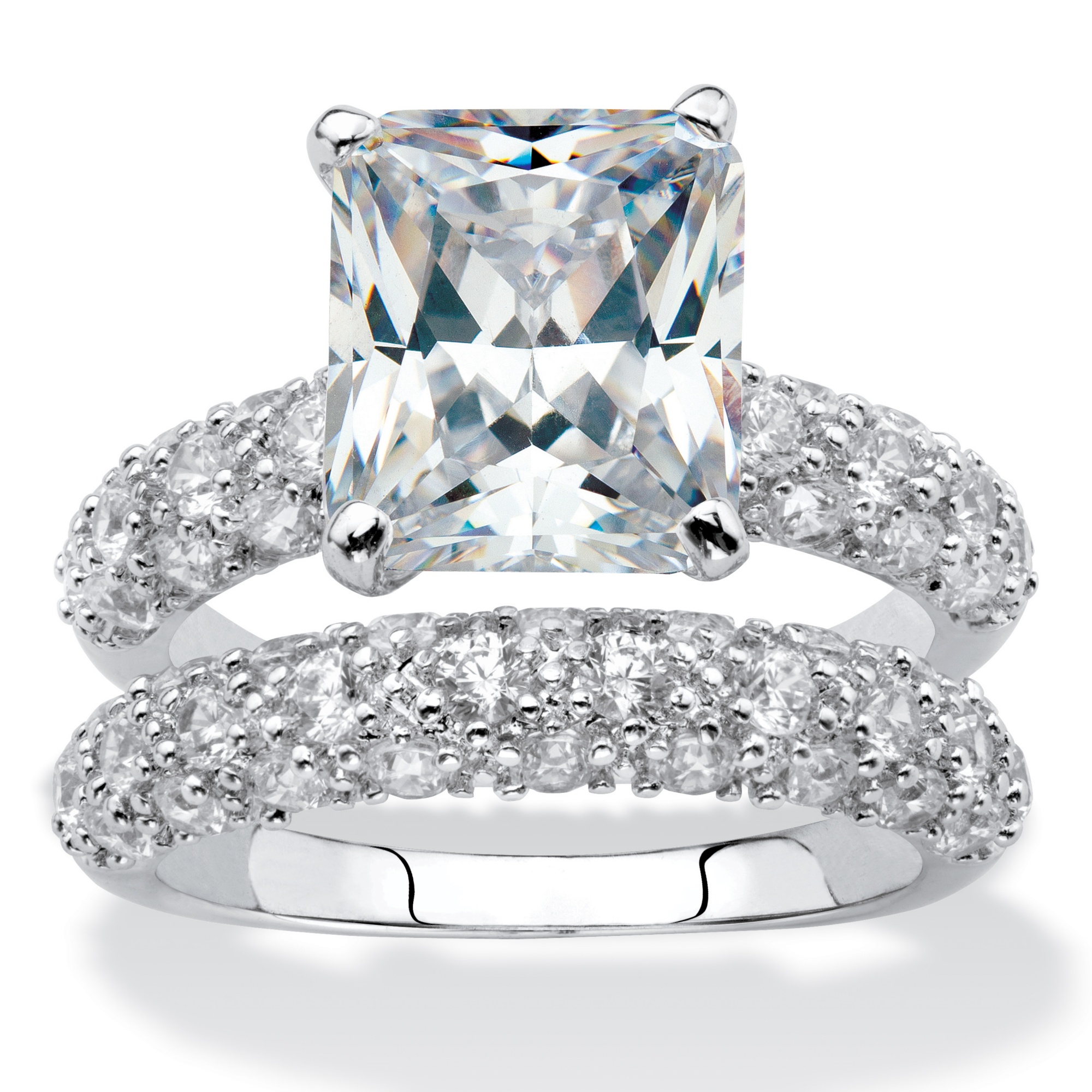 7.80 CT TW Rectangle and Round DiamonUltra&trade; Cubic Zirconia Wedding Ring...