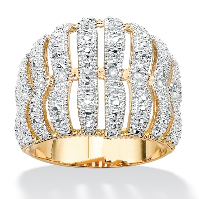 Tutone Metal Diamond Accent Open Dome Concave Ring