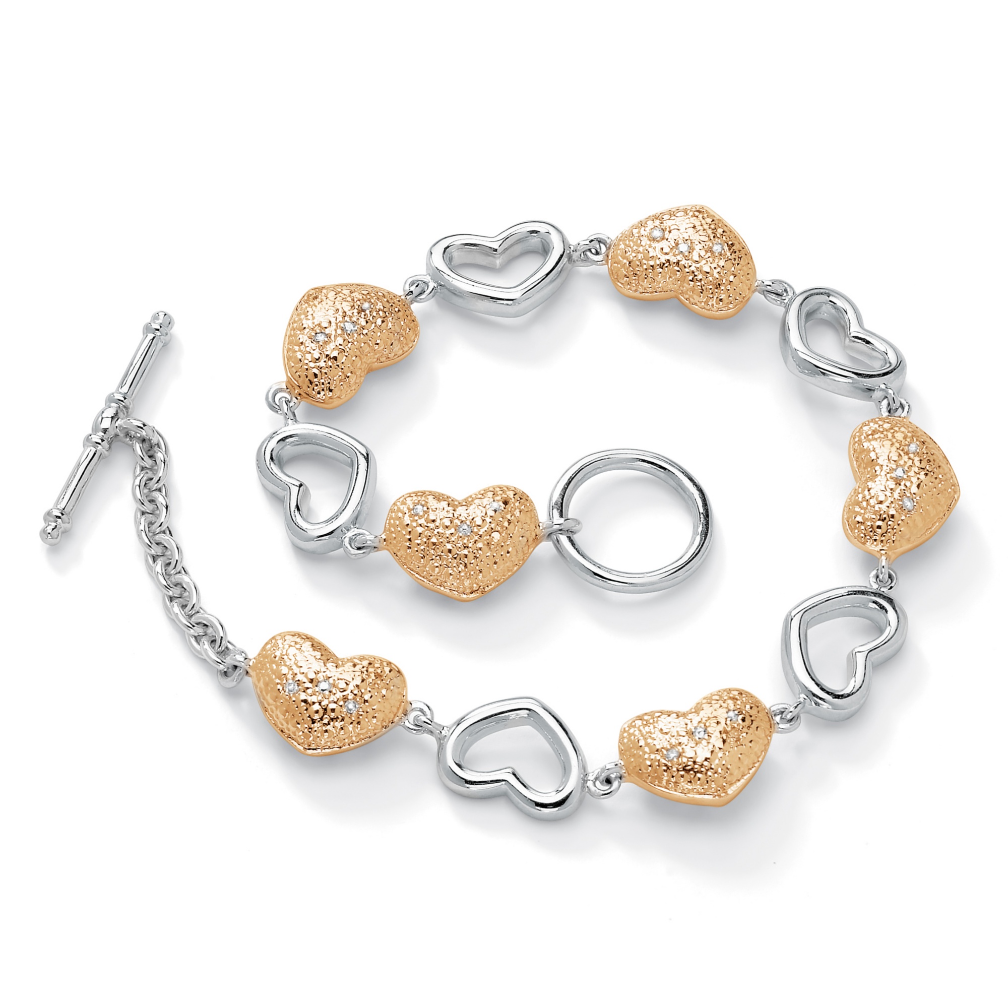 Diamond Accent Pav&eacute; Heart-Link Bracelet in Platinum over Sterling Silver