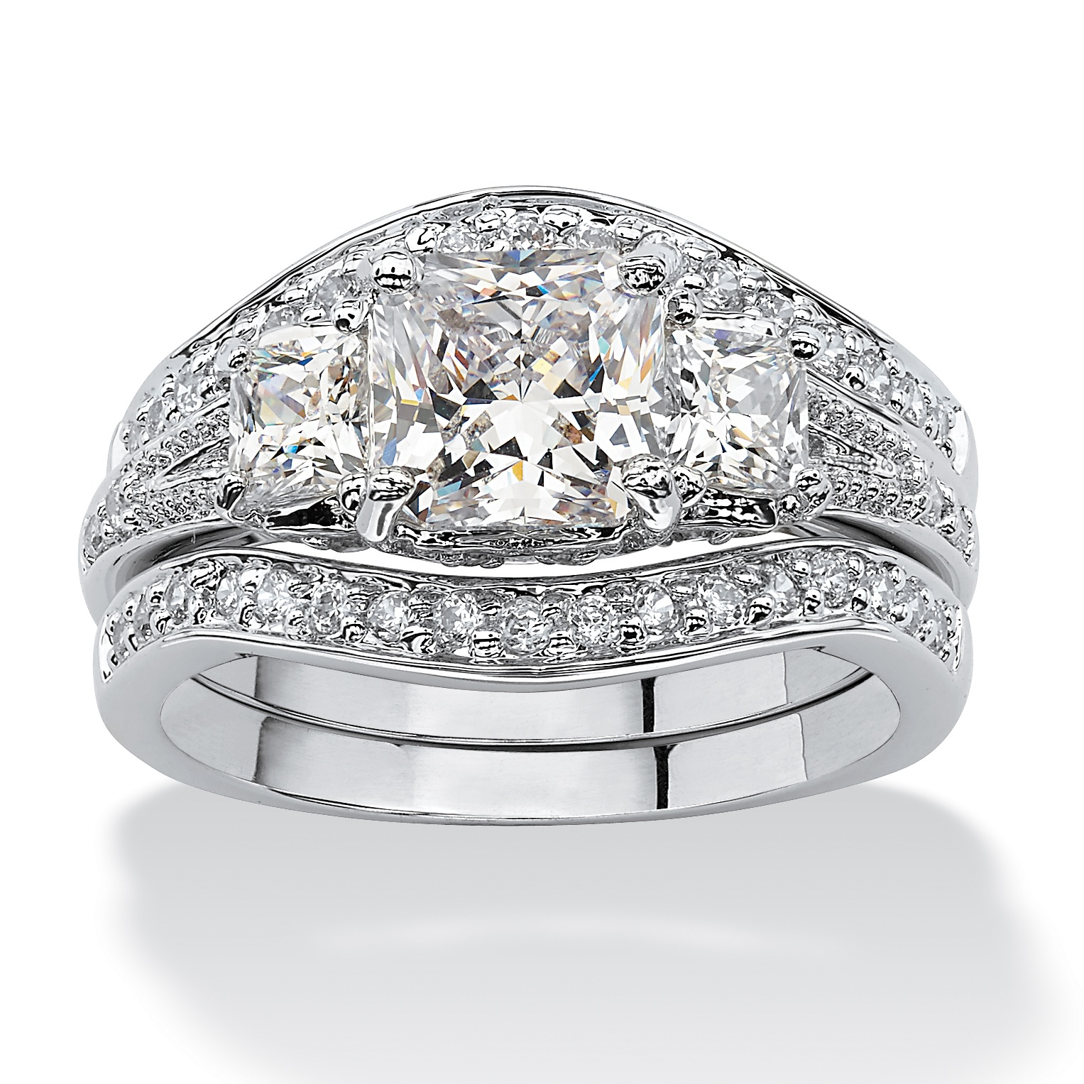 7.20 CT TW Princess-Cut and Round DiamonUltra&trade; Cubic Zirconia Wedding ...
