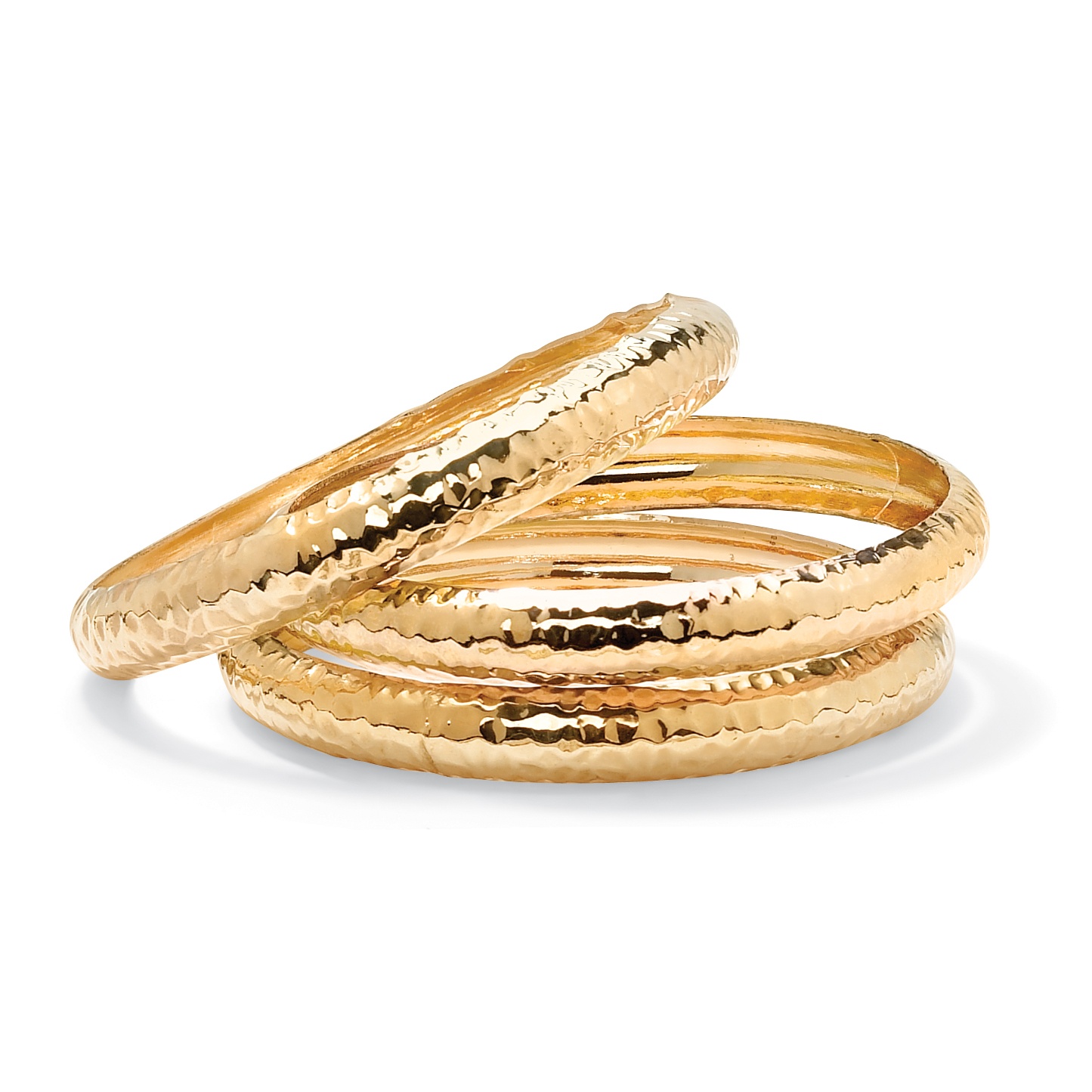 14k Yellow Gold-Plated 3-Piece Set Hammered-Style Bangle Bracelets 8 1/2
