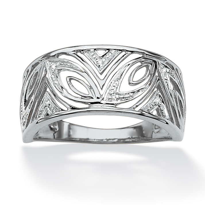 Diamond Accent Openwork Geometric Ring in Platinum over Sterling Silver