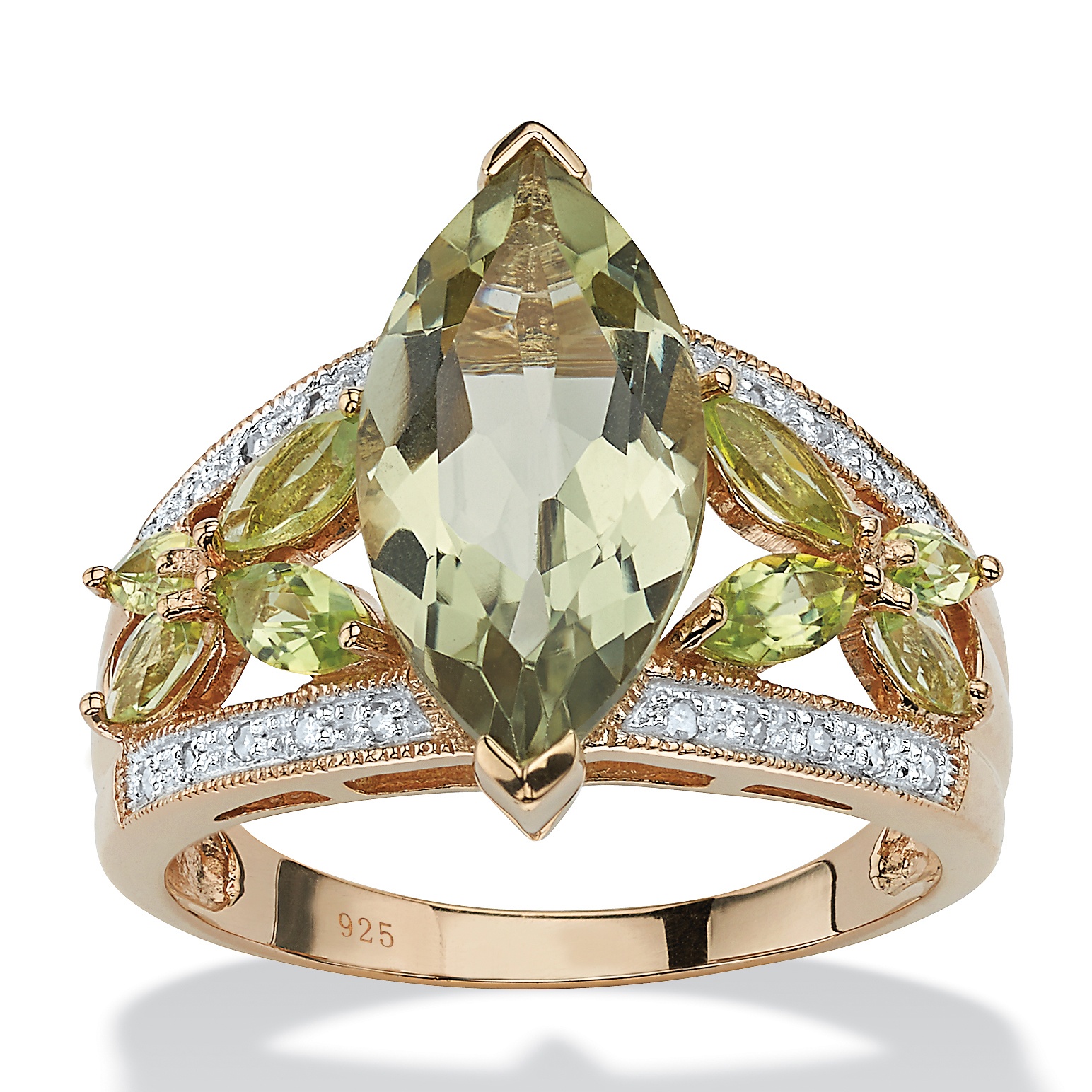 4.55 CT TW Green Amethyst and Peridot Ring with Diamond Accents in 18k Gold ...