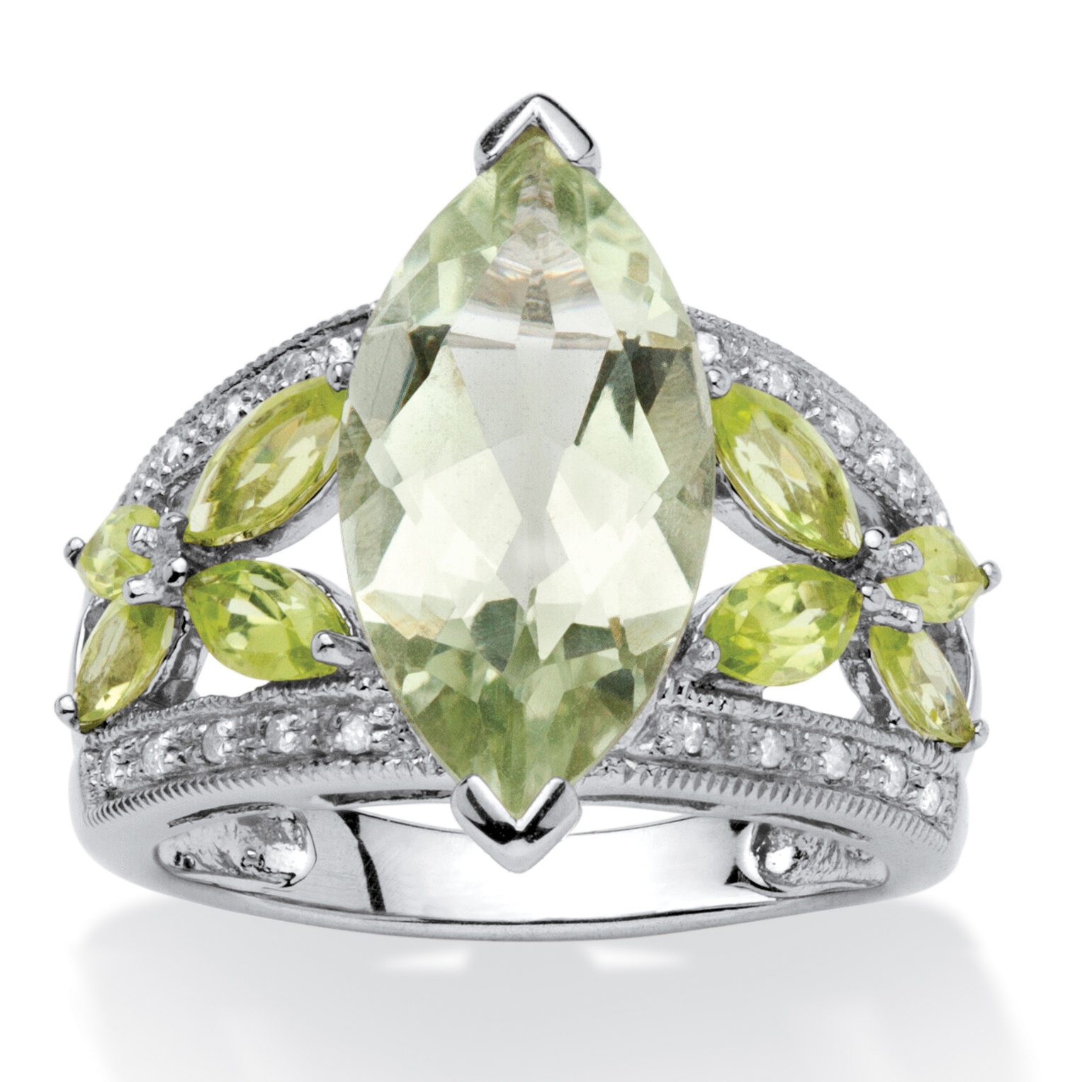4.55 CT TW Green Amethyst and Peridot Ring with Diamond Accents in Platinum ...