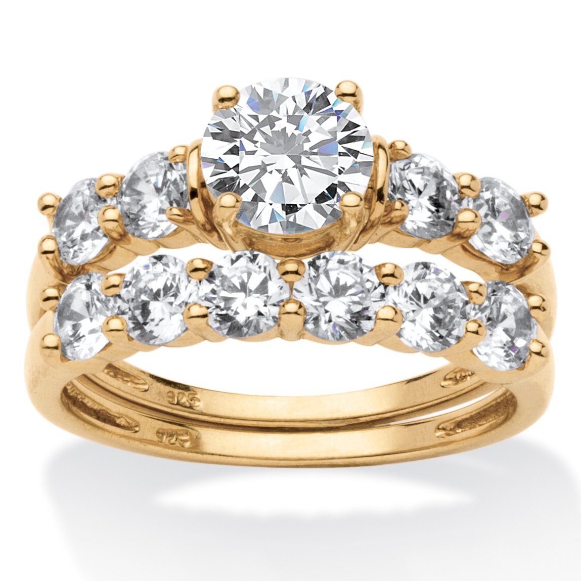 4.60 CT TW Round DiamonUltra&trade; Cubic Zirconia Wedding Ring Set in 18k ...
