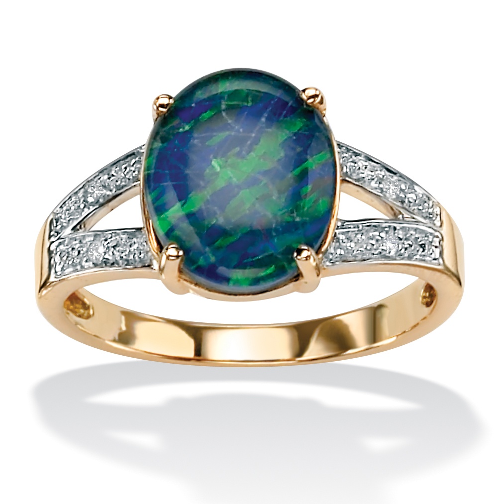 Mosaic Opal and Diamond Accent Ring in 18k Gold over Sterling Silver