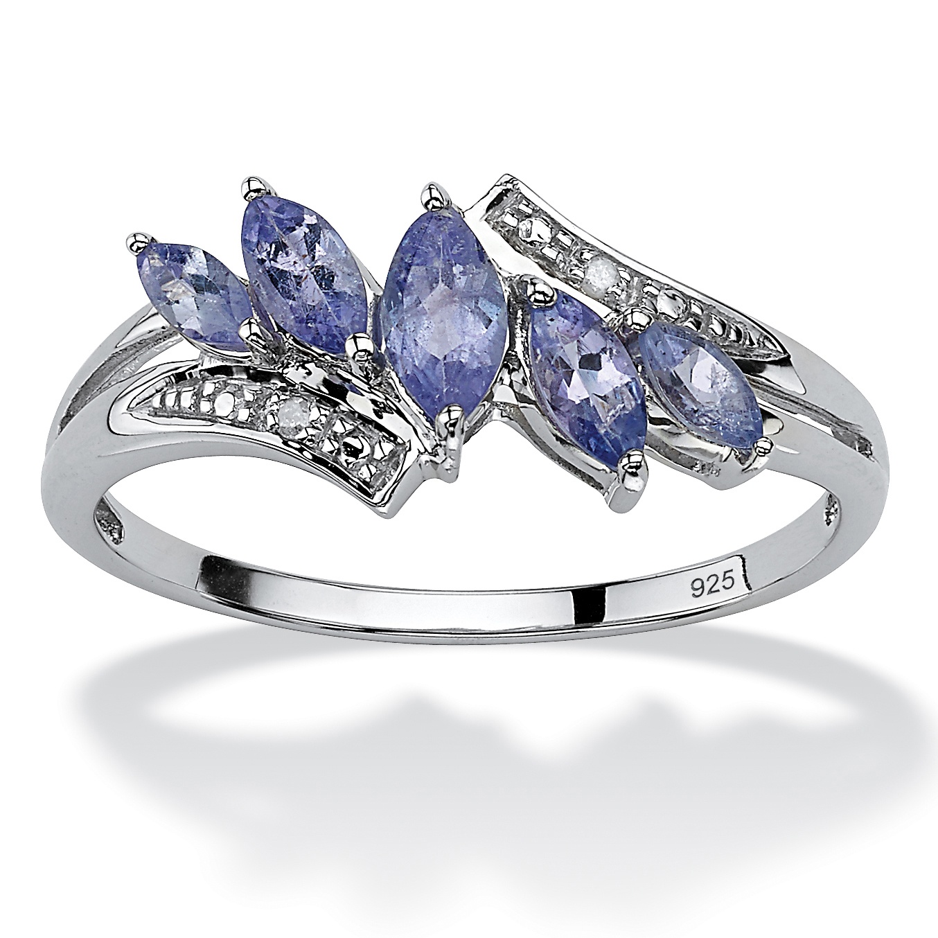 Platinum over Sterling Silver Marquise-Cut Tanzanite and Diamond Accent Ring