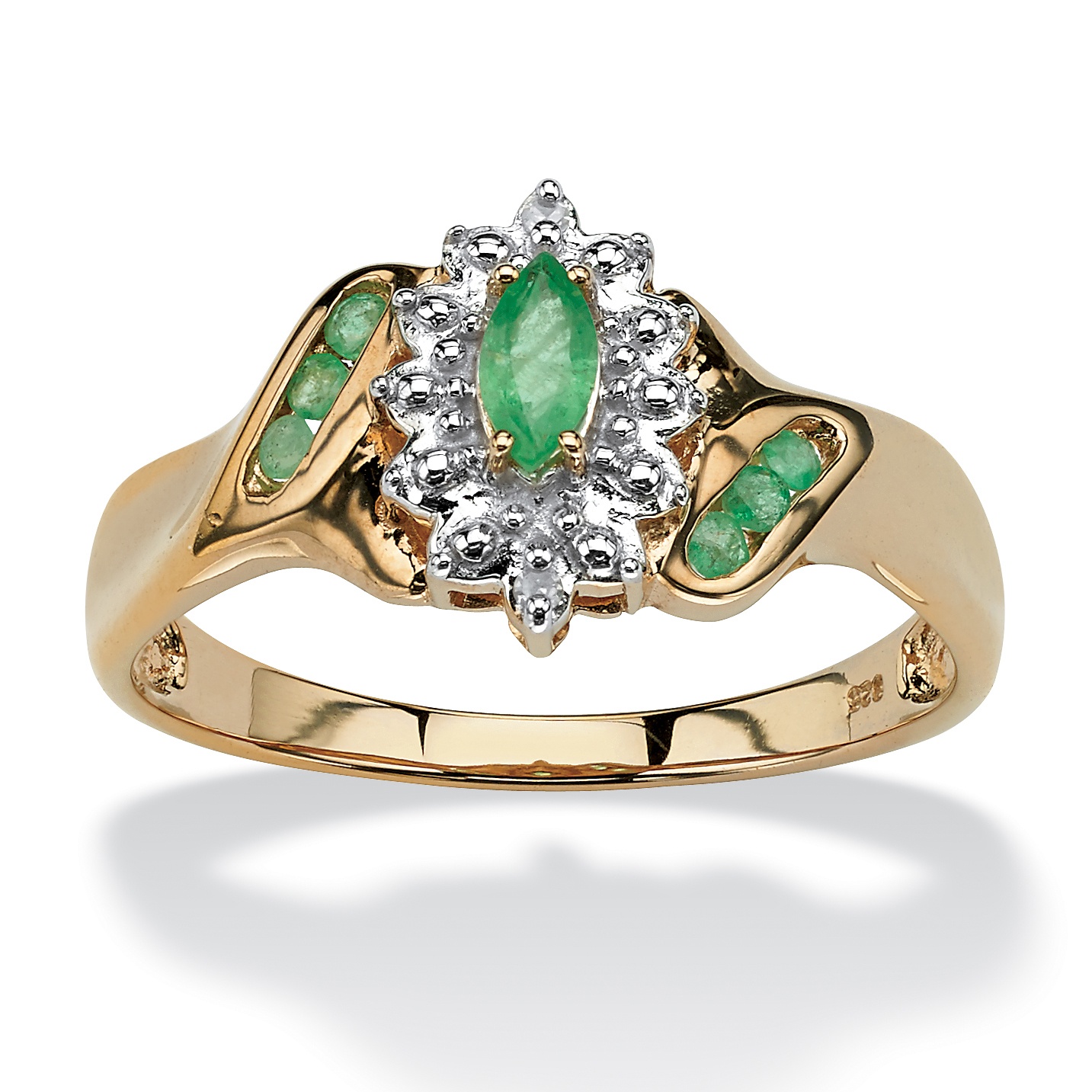 Emerald and Diamond Accent Ring in 18k Gold over Sterling Silver