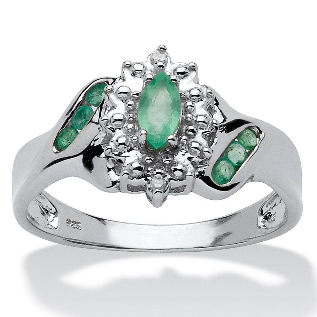 Emerald and Diamond Accent Ring in Platinum over Sterling Silver